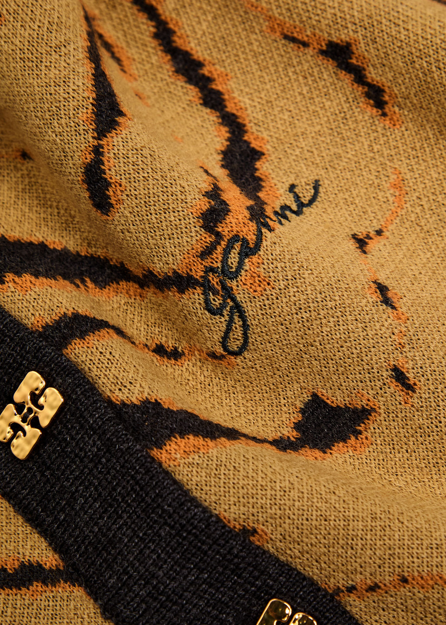 Ganni Tiger-jacquard Merino Wool Polo top - 5