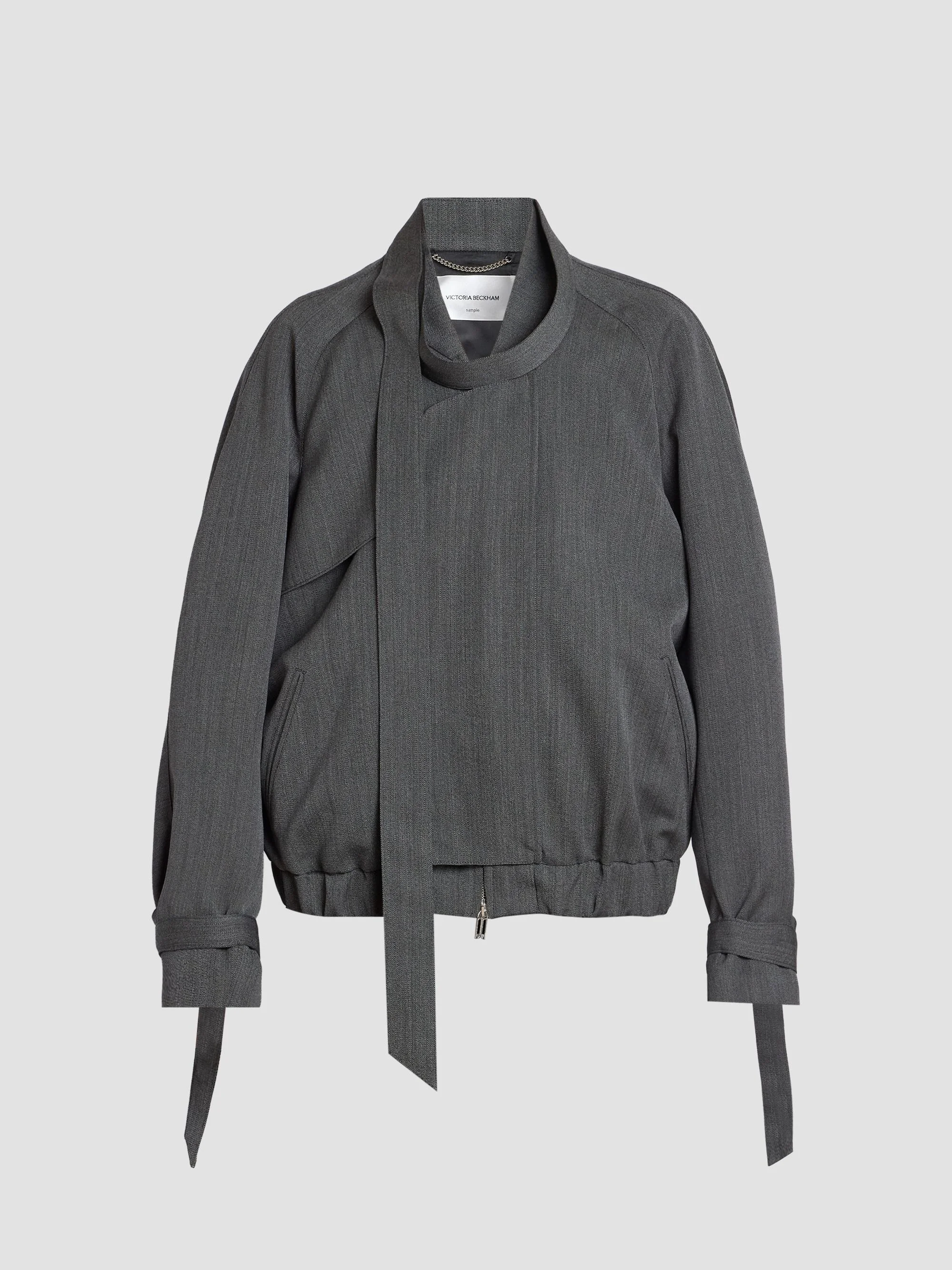 Women's Scarf Virgin Wool Bomber Jacket - Ash Melange - 1