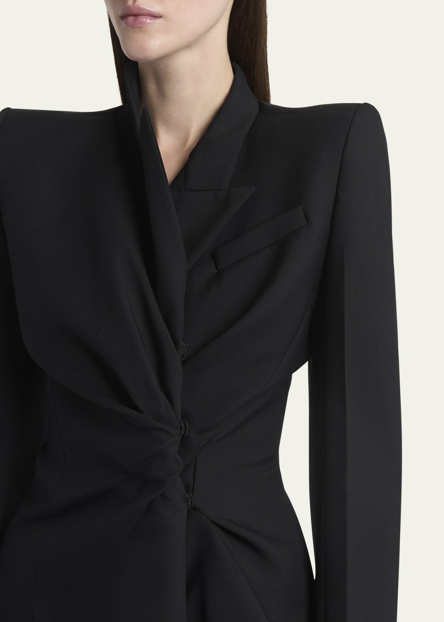 Gathered Side Fitted Wool Blazer - 5