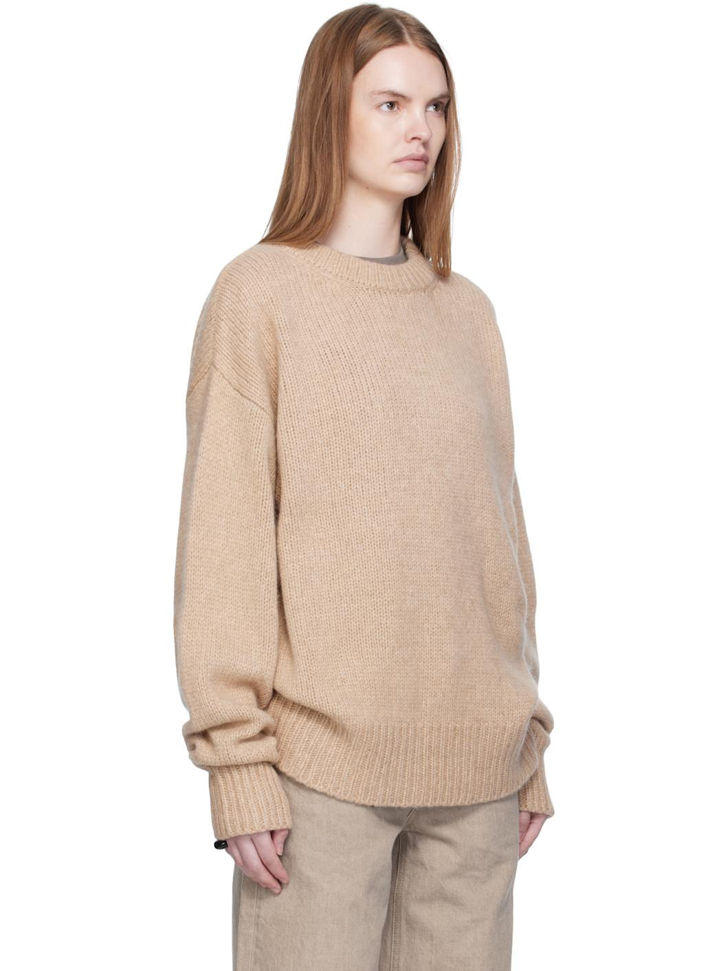 Beige Crew Neck Oversized Sweater - 2