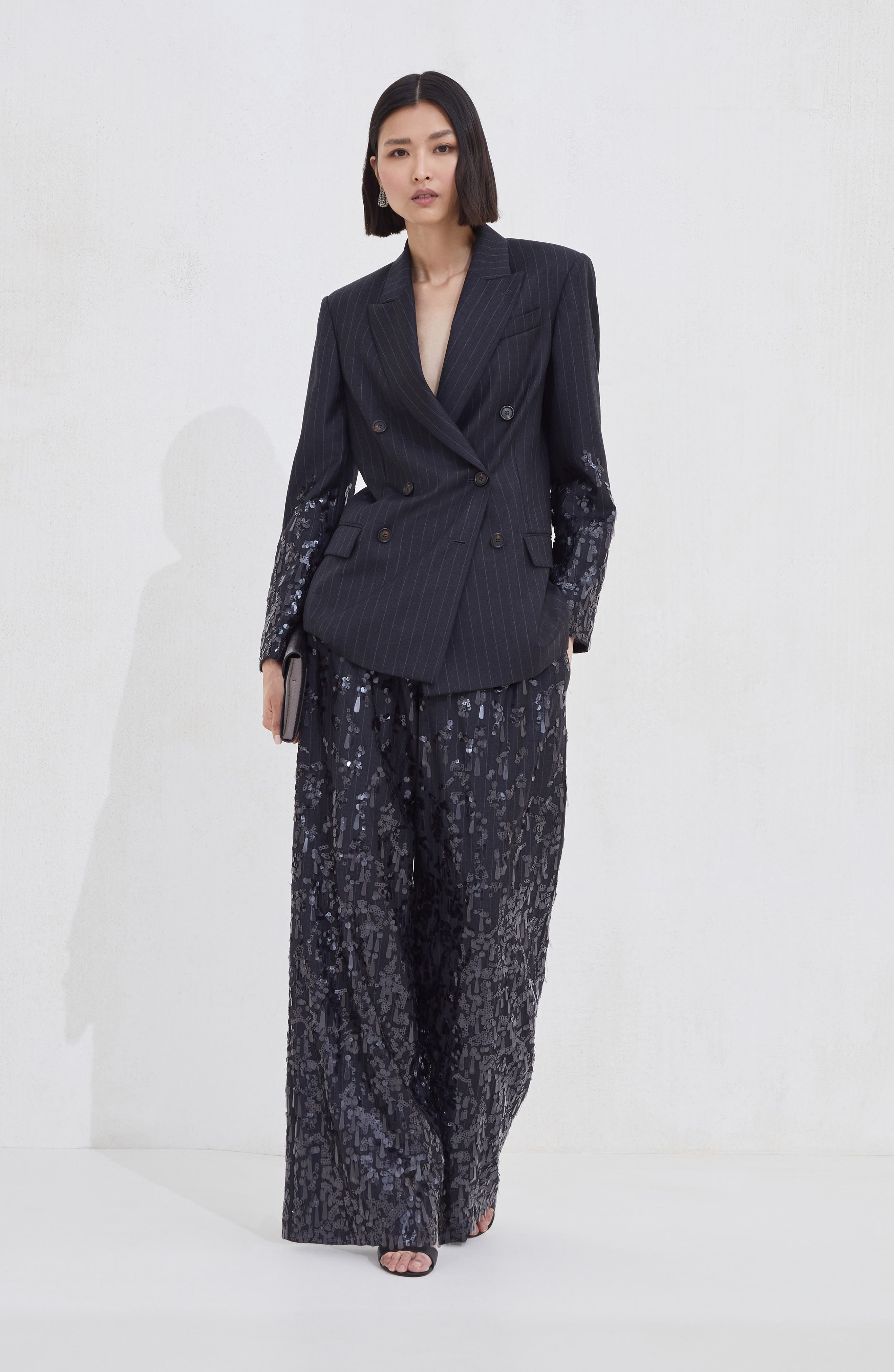 Brunello Cucinelli Blazer with swing drops embroidery in Lignite Grey at Nordstrom - 6