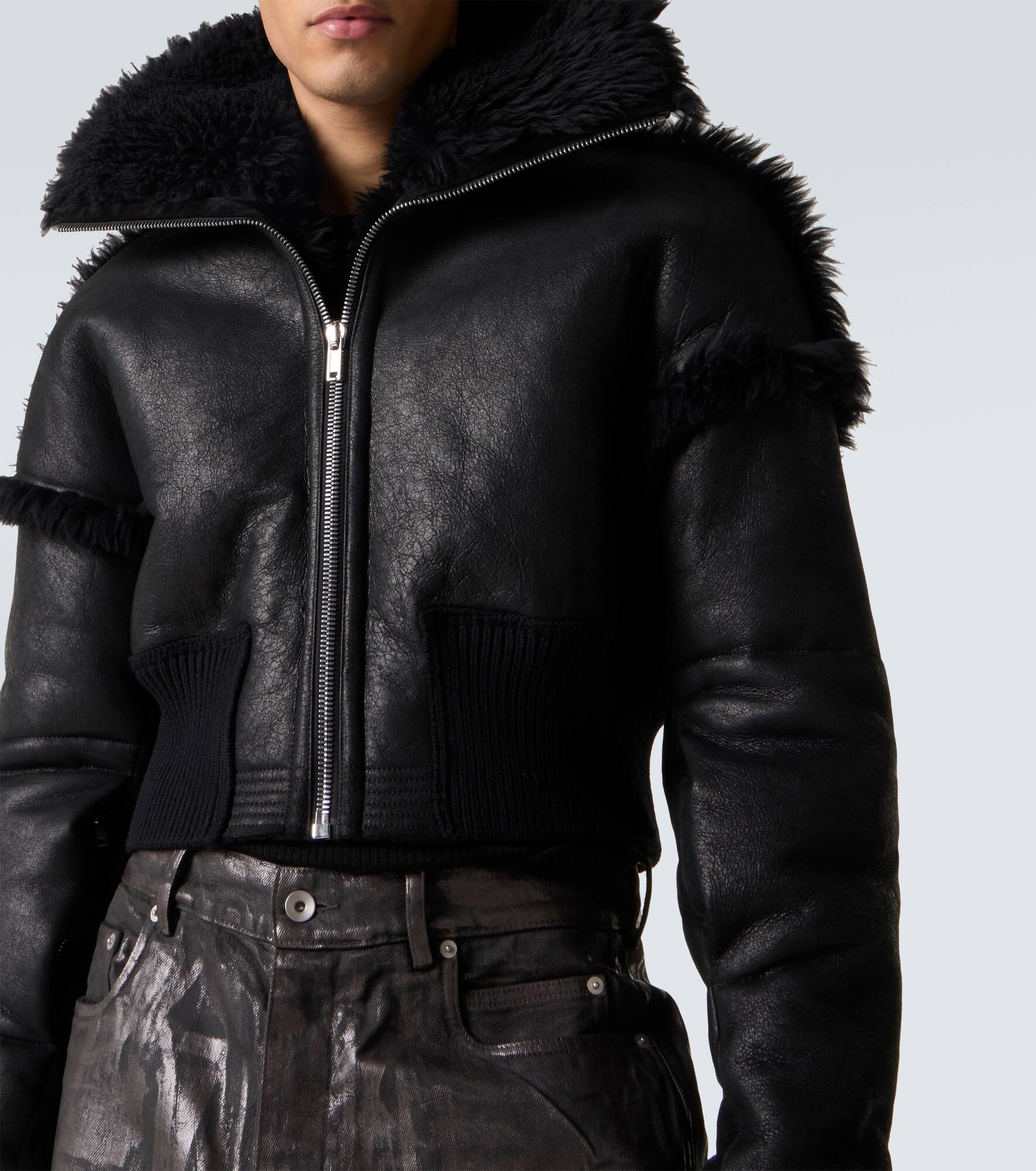 Dracucollar shearling-lined leather jacket - 5