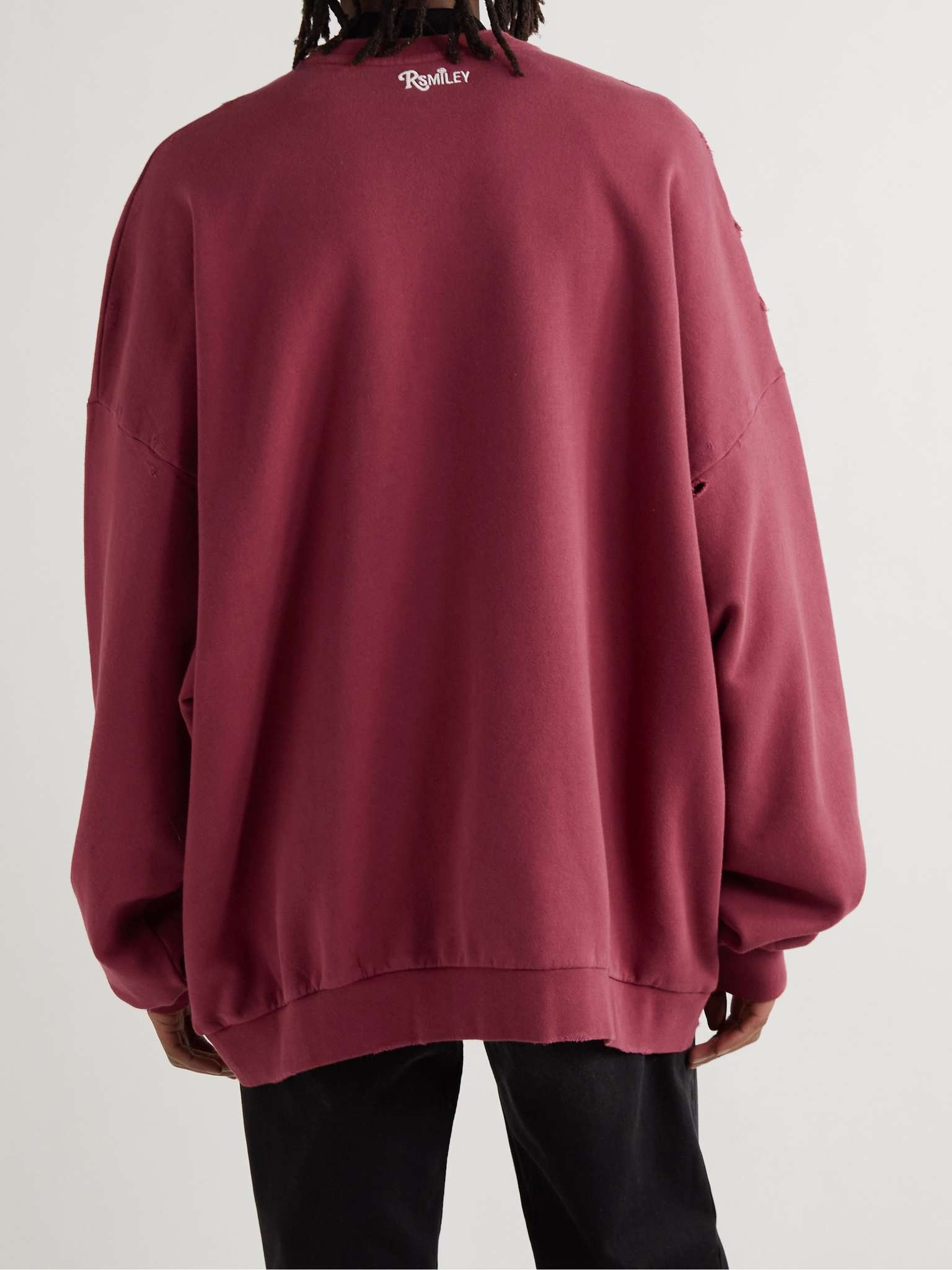 + Smiley Oversized Logo-Print Distressed Cotton-Jersey Sweatshirt - 4