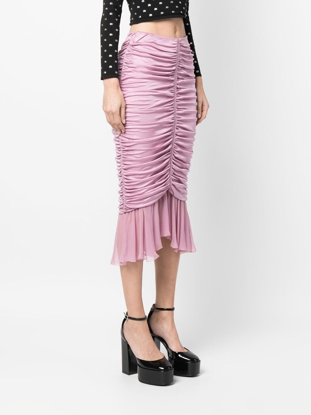 ruched silk midi skirt - 3