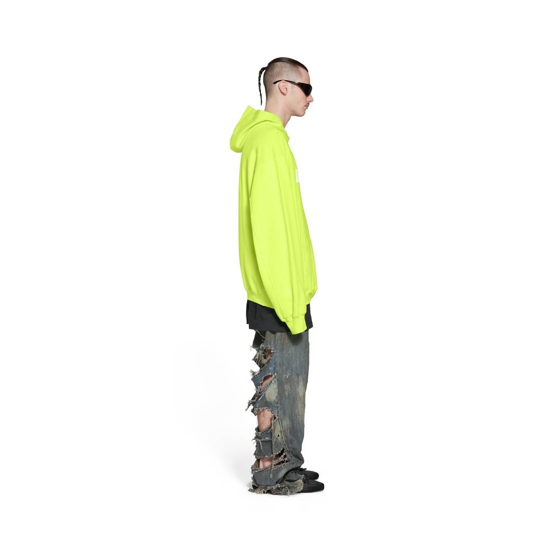 Caps Destroyed Hoodie  in Fluo Yellow - 3