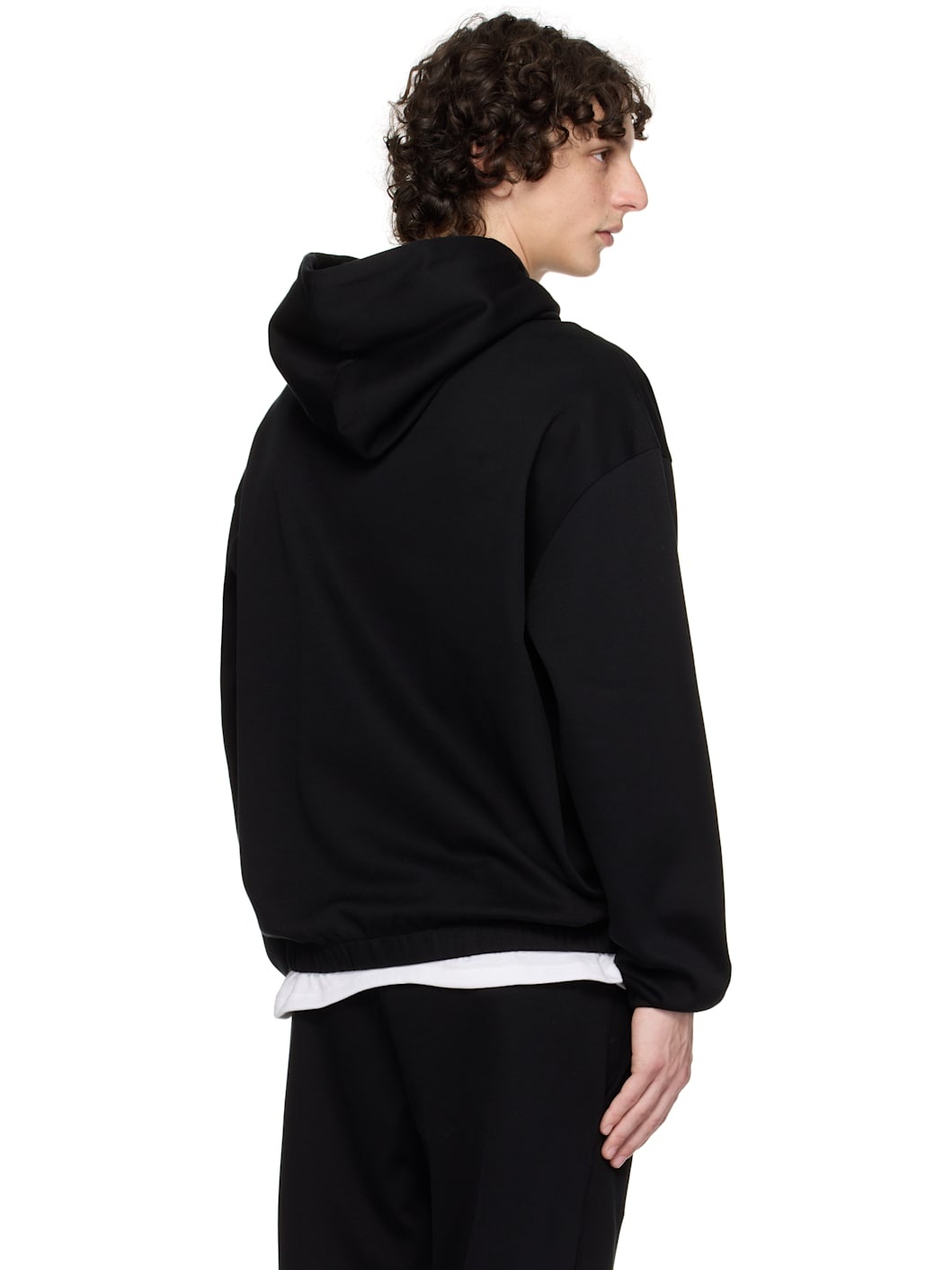 Black Relaxed-Fit Mercerized Cotton Hoodie - 3
