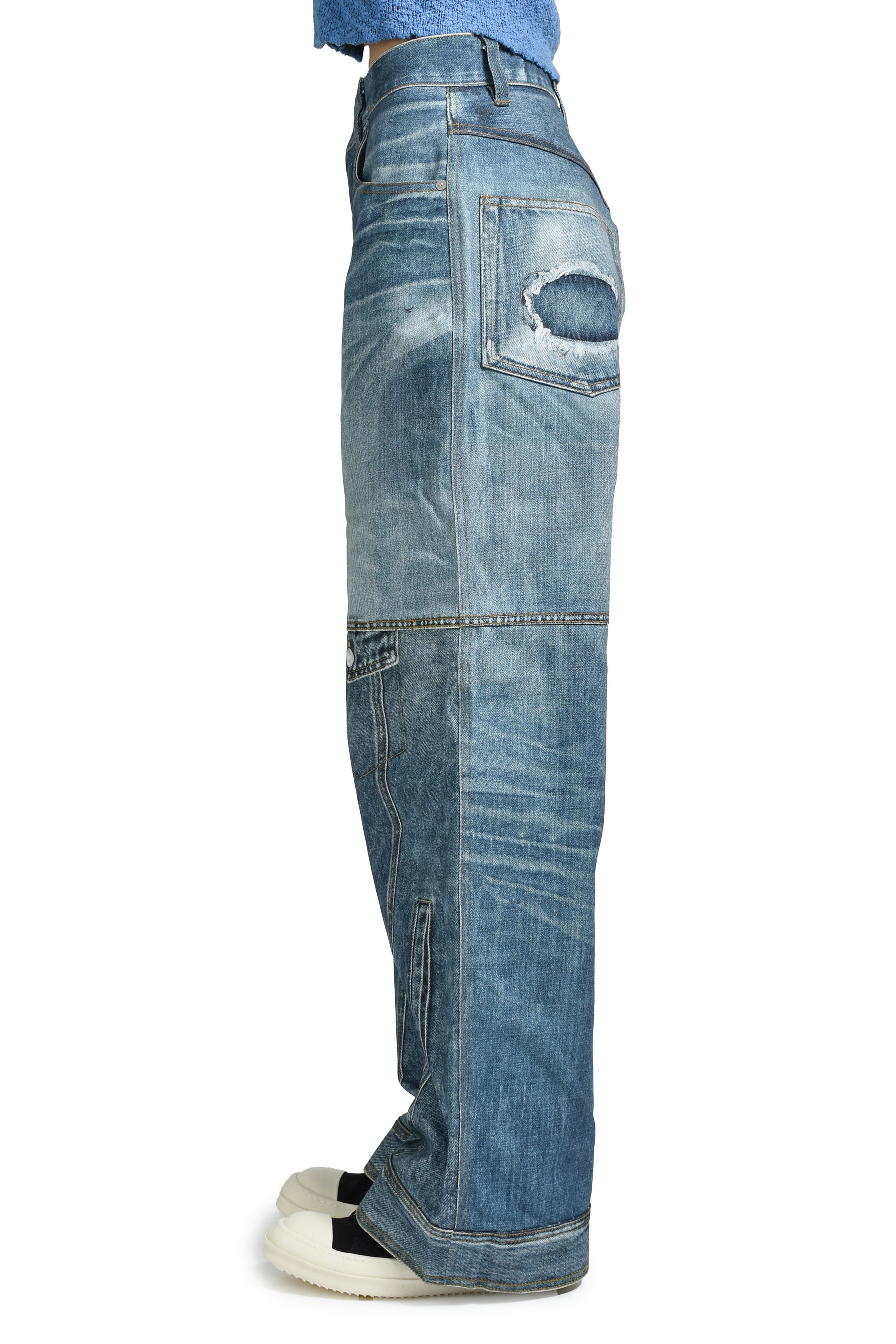 UNISEX CUSTOM-LIKE PRINTED DENIM PANTS / MID BLU - 3