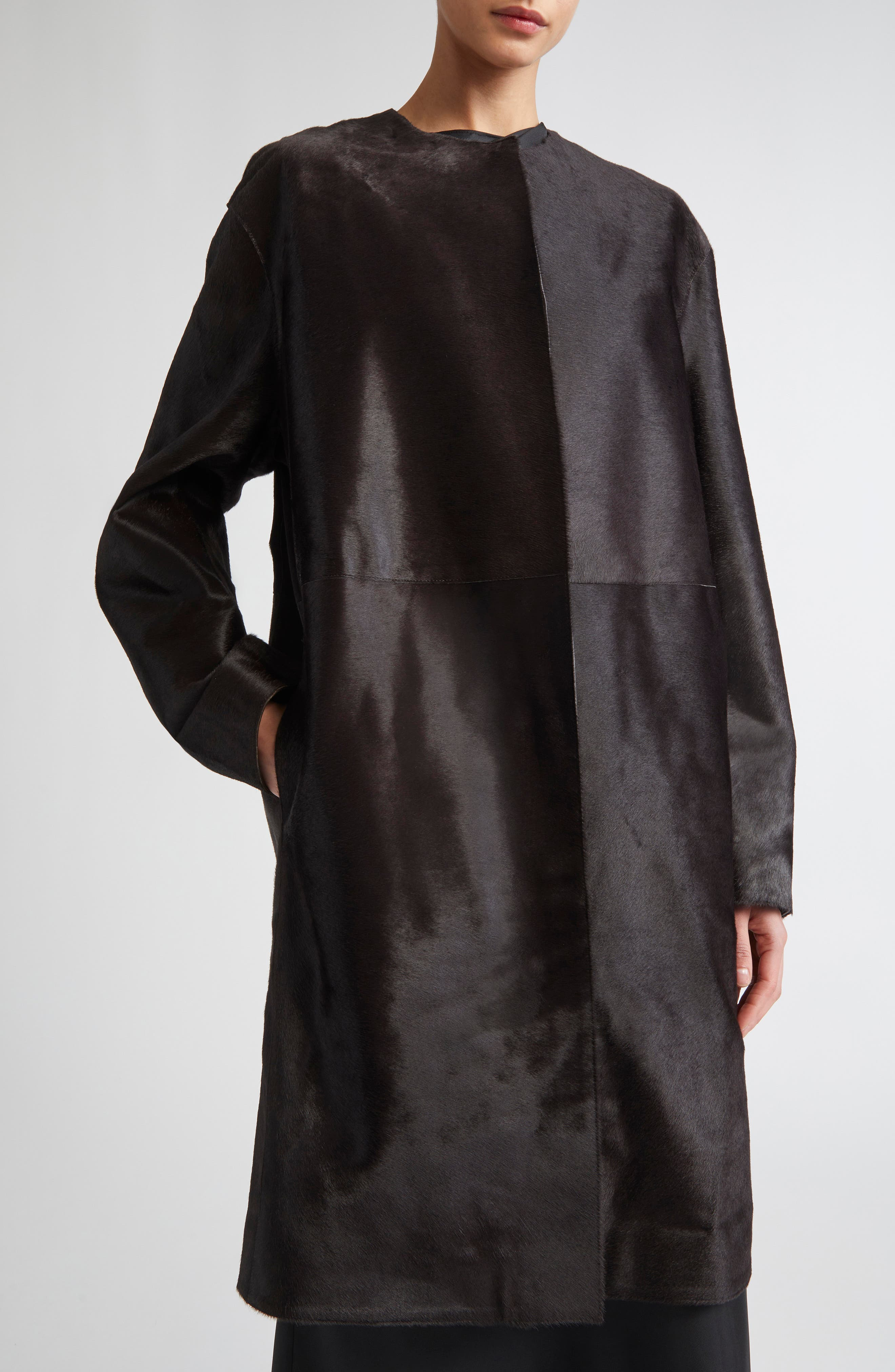 LOULOU DE SAISON Miller Genuine Calf Hair Coat in Coffee at Nordstrom - 5