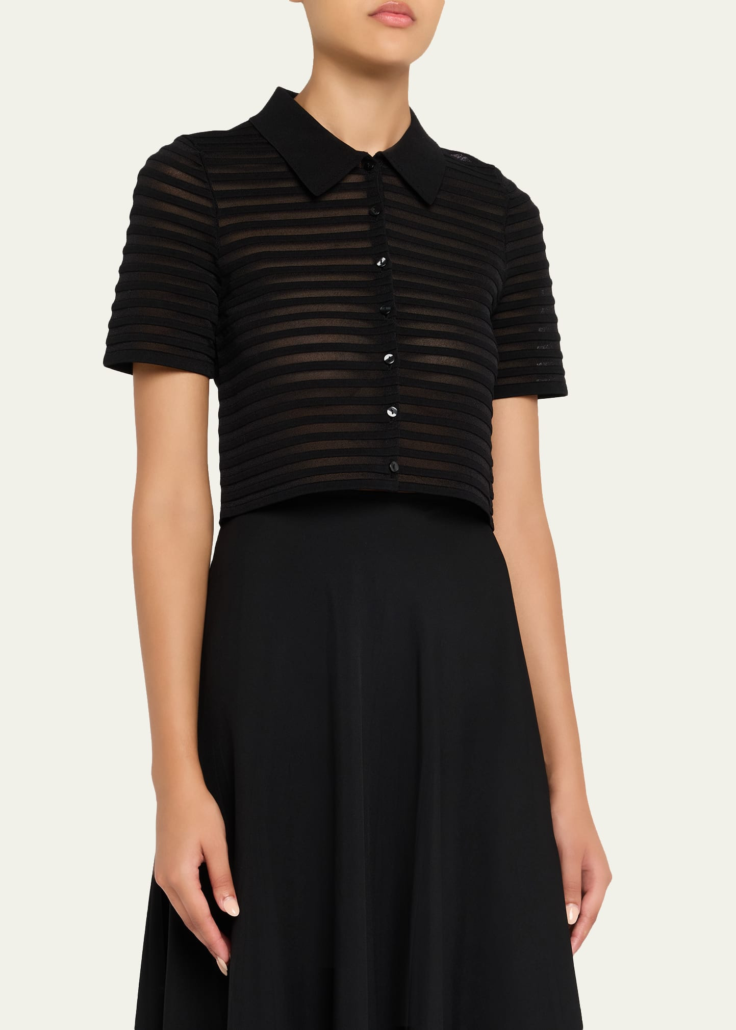 Larken Short-Sleeve Sheer Stripe Cardigan - 4