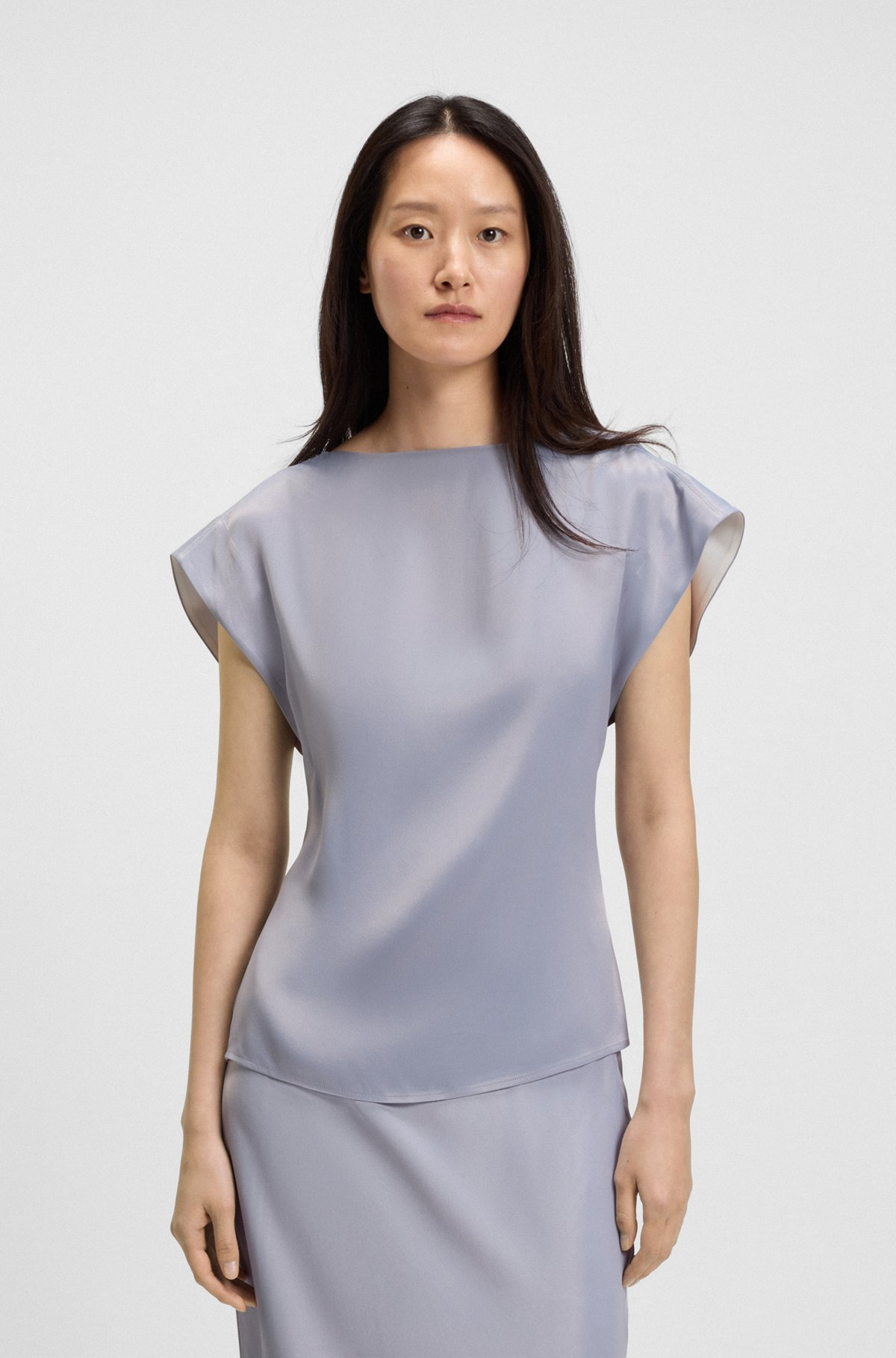 SLIM-FIT SATIN BLOUSE WITH DRAPED NECKLINE - 2
