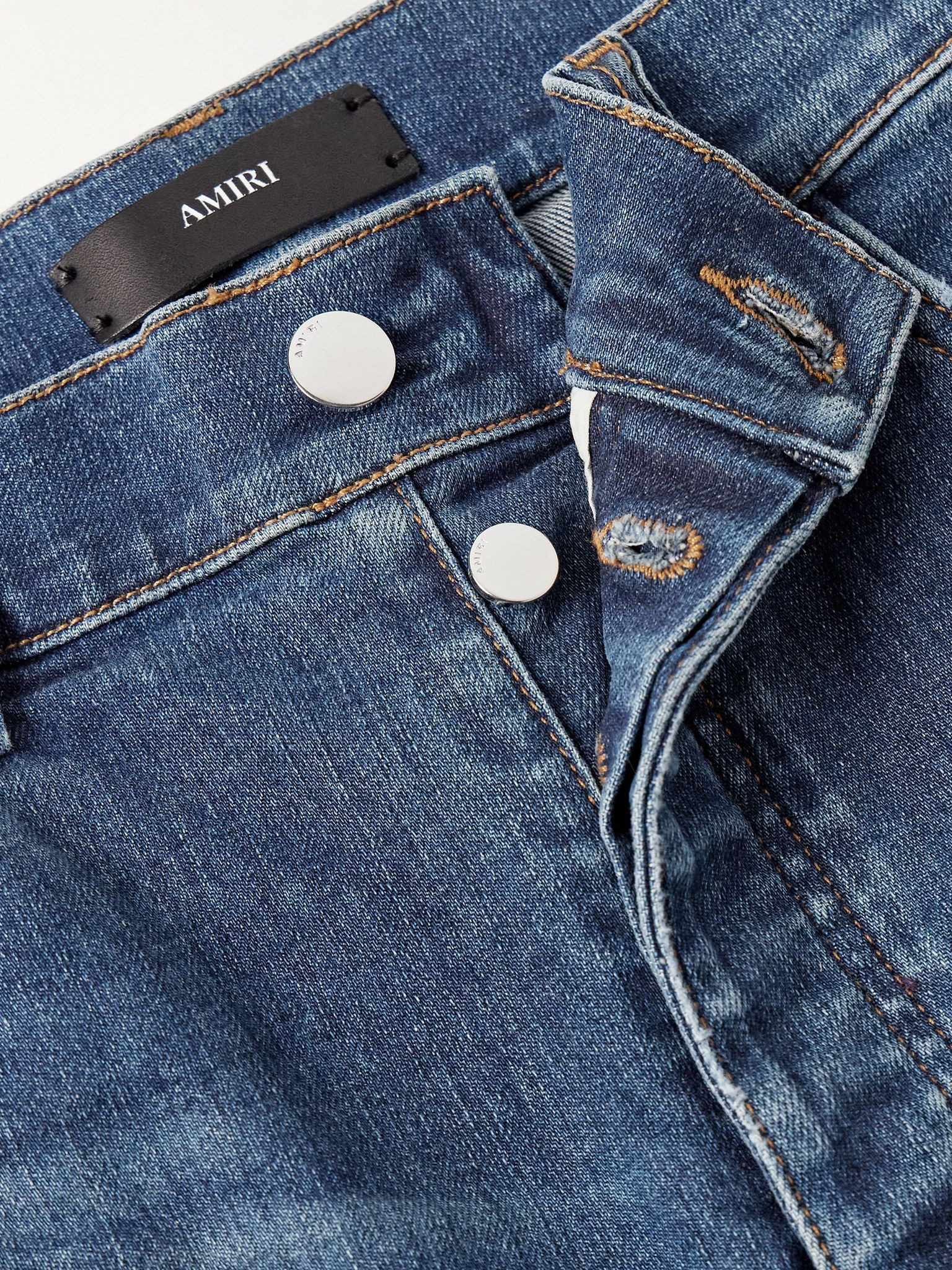 Thrasher Slim-Fit Distressed Panelled Jeans Navy - 6
