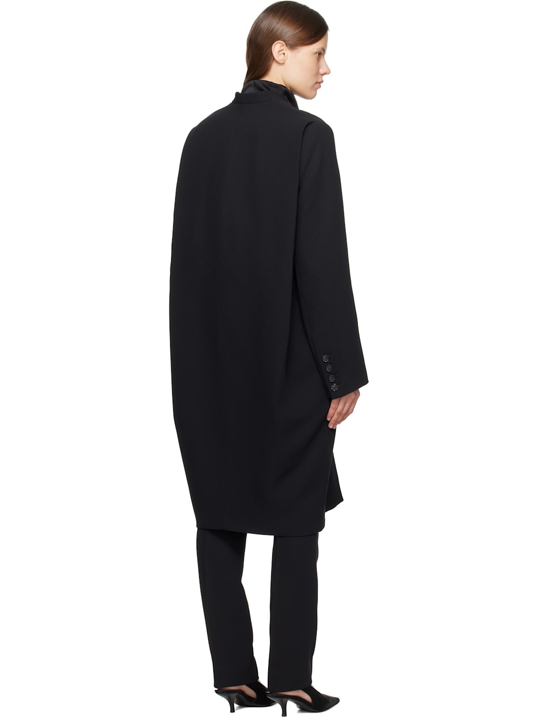 Black Deep Pleat Coat - 3