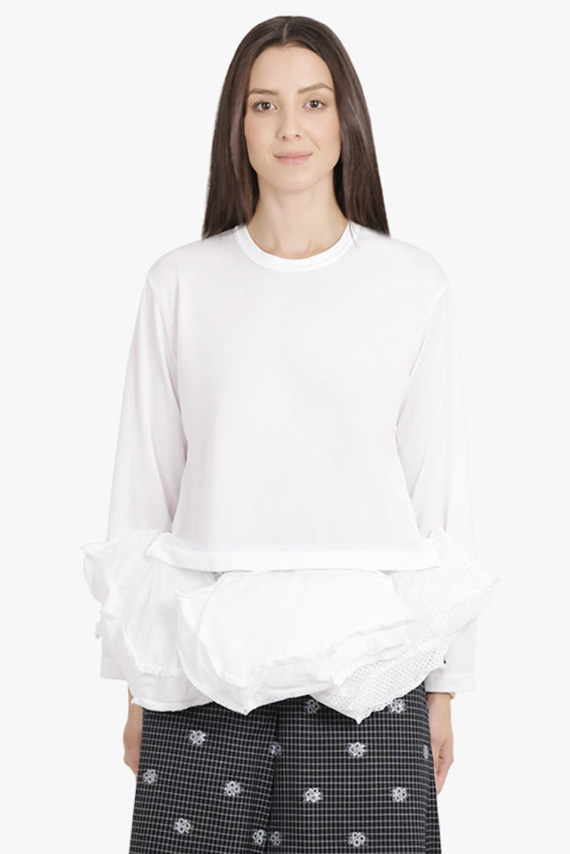 Comme Des Garçons L/S TOP WITH ASYMMETRIC HEM PANELS | WHITE outlook
