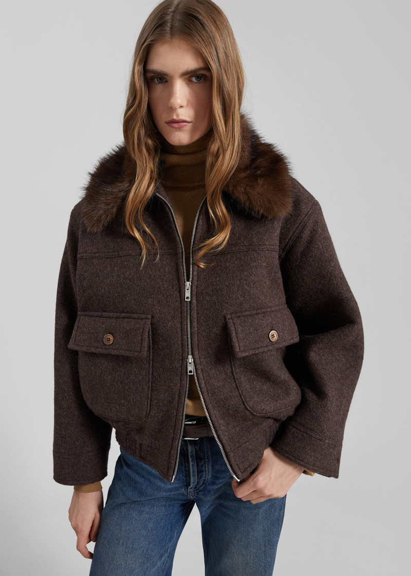Elmont Brushed Wool Quilted Jacket - Brown 6