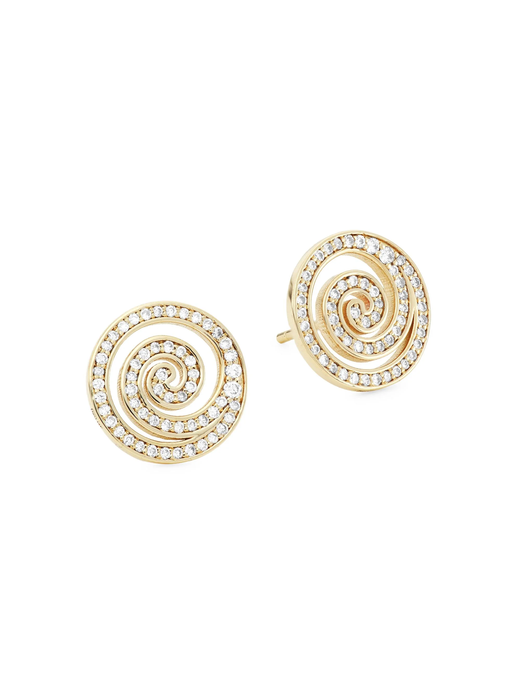 Women's 14K Yellow Gold & Diamond Spiral Stud Earrings - 1