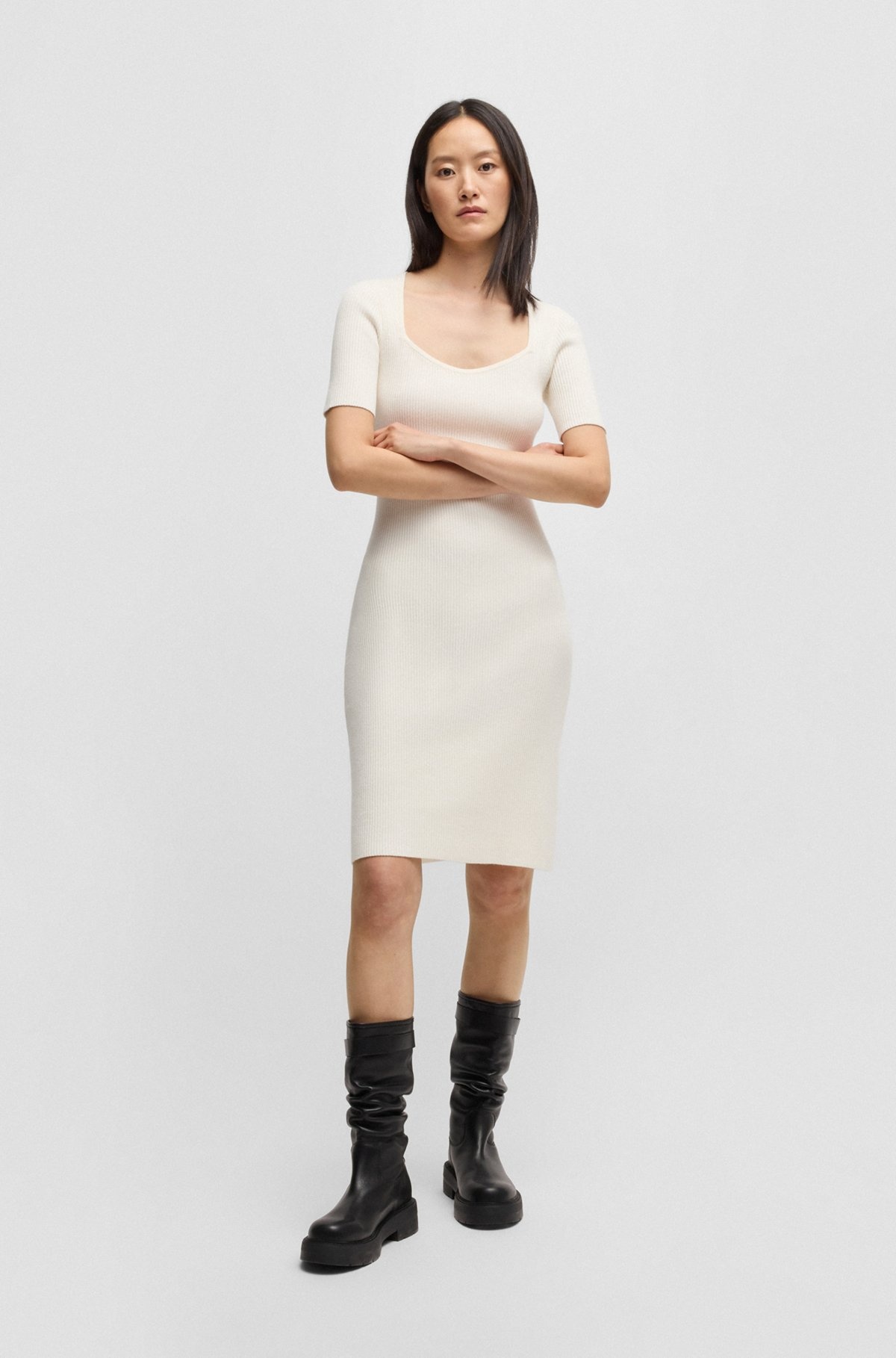 SLIM-FIT DRESS IN RIBBED STRETCH FABRIC - 2