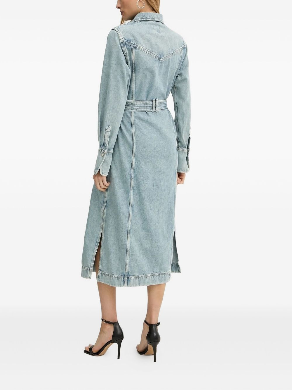 belted denim shirt midi day dress - 2