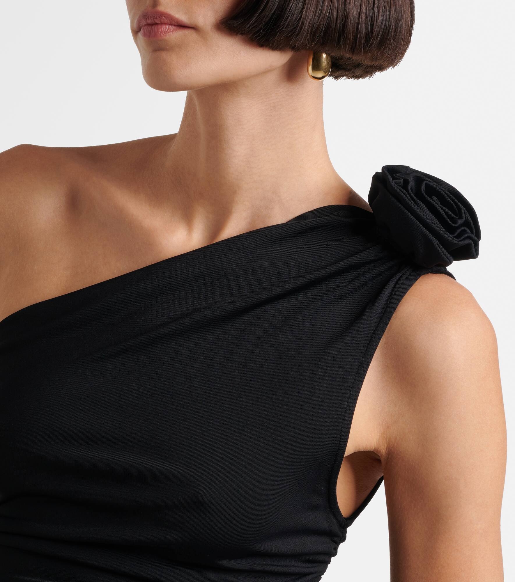 Floral-appliqué one-shoulder jersey top - 4
