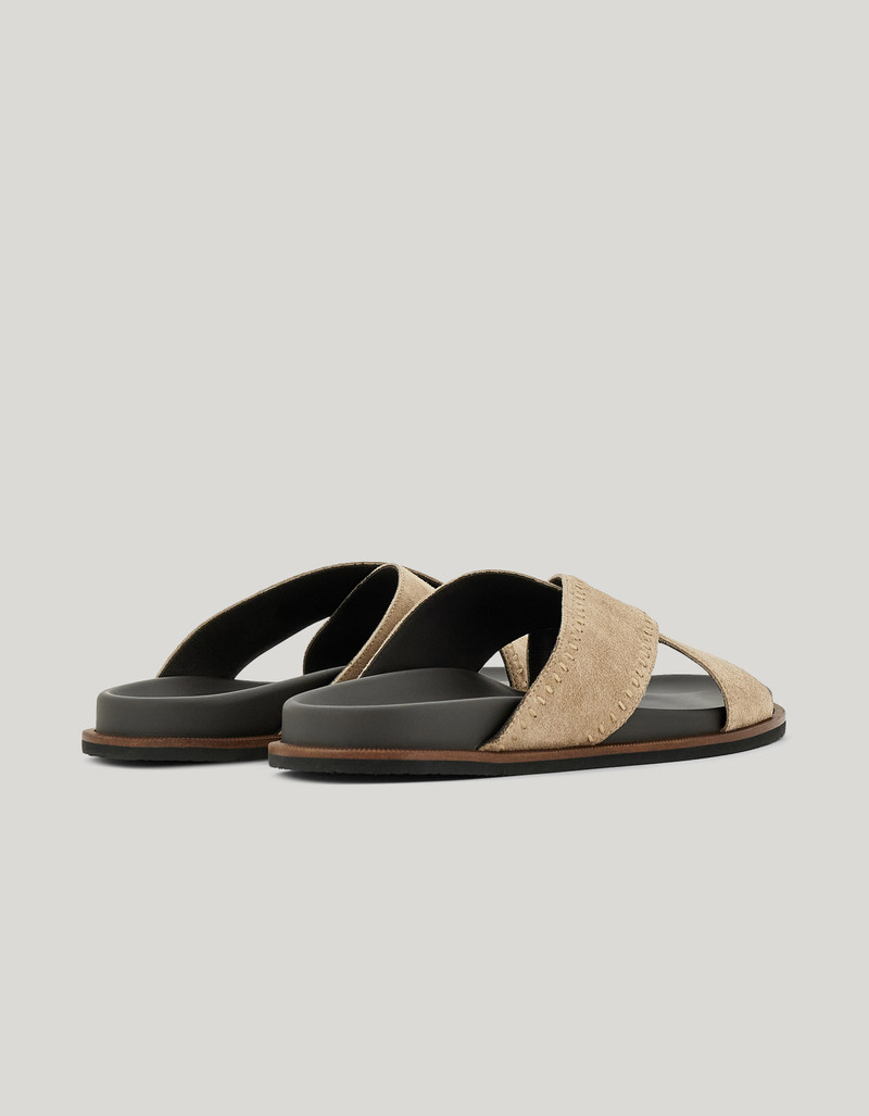 Canali BEIGE SUEDE CRISS-CROSS SANDALS WITH DECORATIVE PERFORATED STITCHING outlook