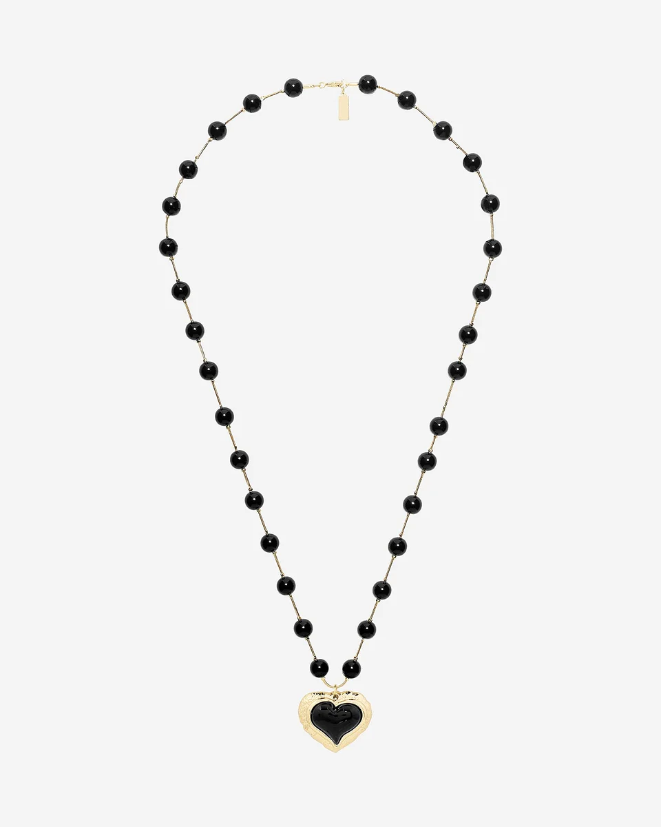 PEARL NECKLACE WITH BLACK HEART PENDANT - 1
