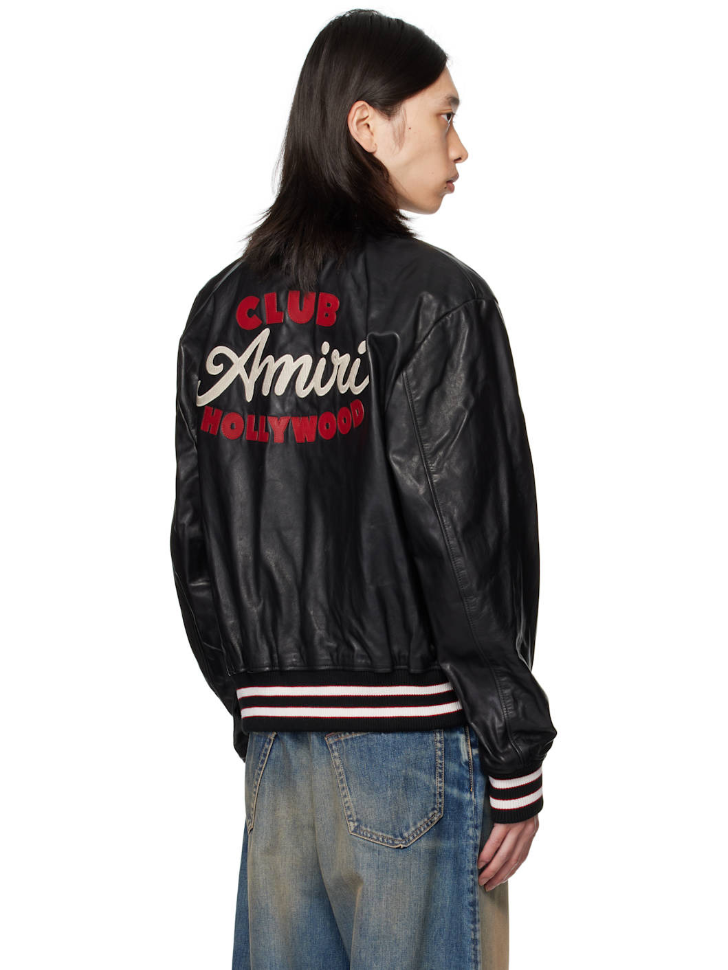 Black 'Club AMIRI' Leather Varsity Jacket - 3