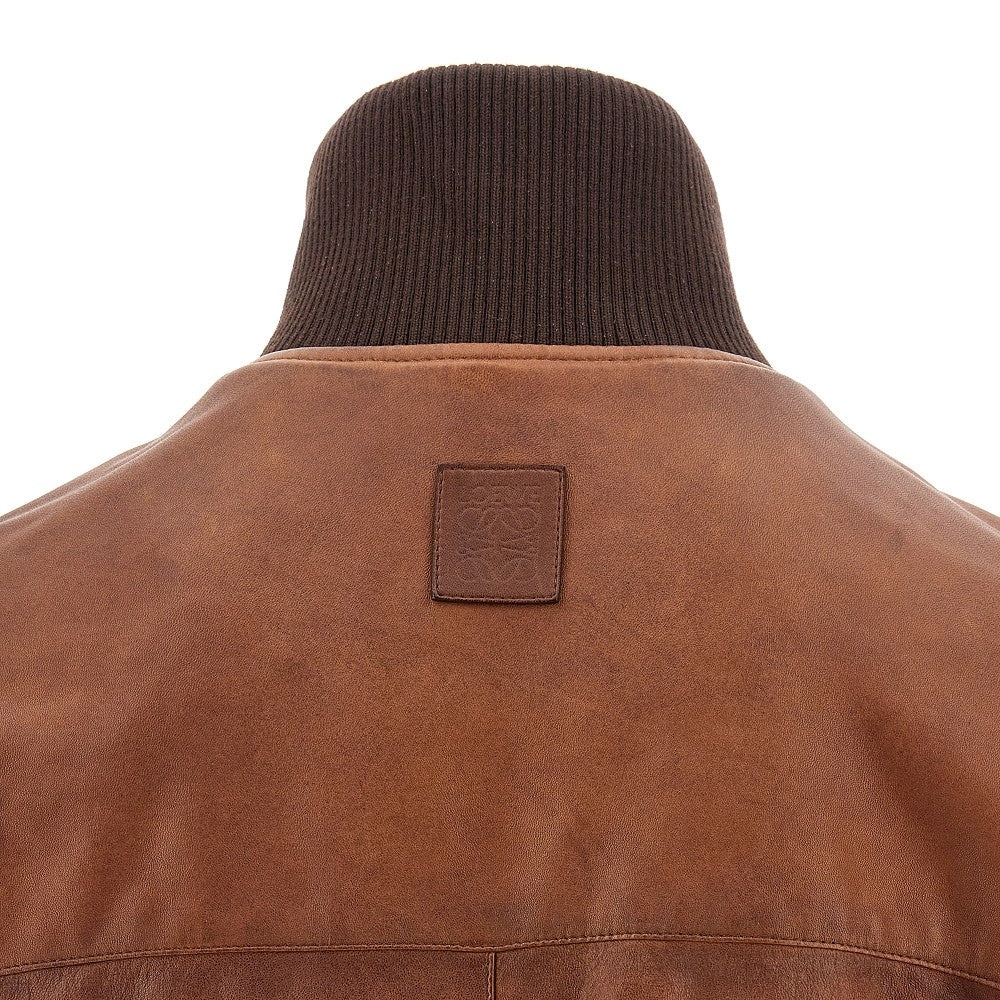 VINTAGE-EFFECT NAPPA LEATHER BOMBER JACKET - 4