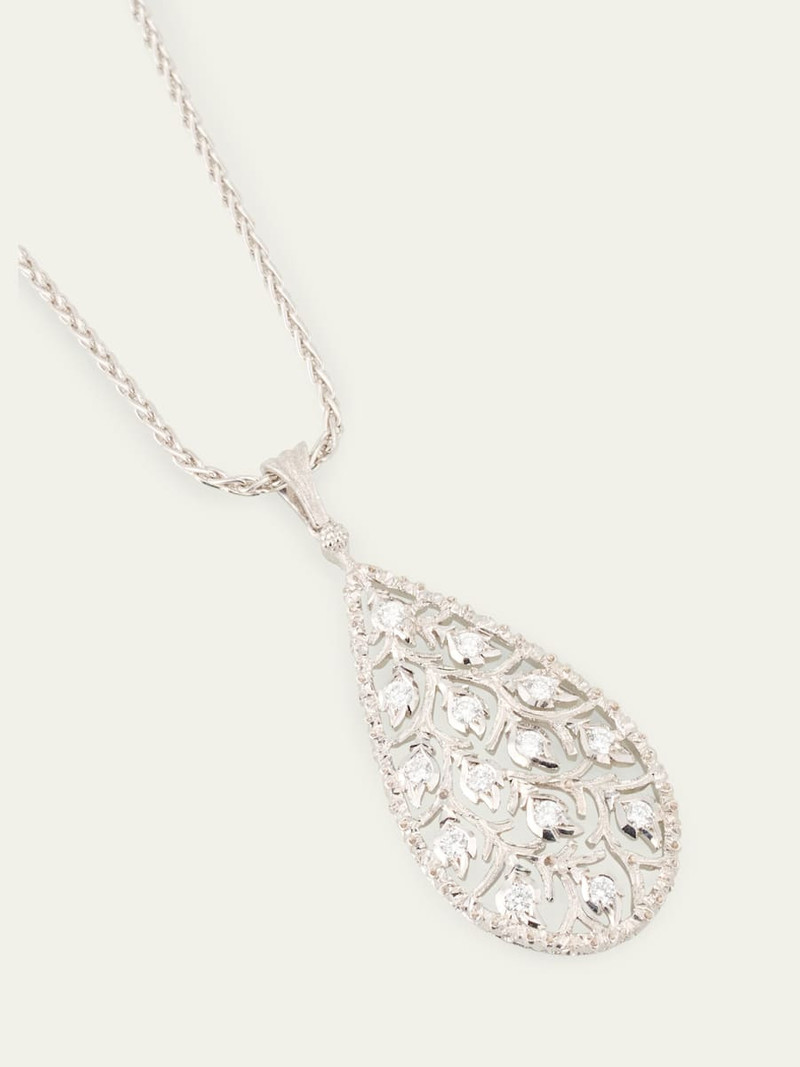 Buccellati Ramage 18K White Gold Drop Shaped Pendant Necklace with Diamonds outlook