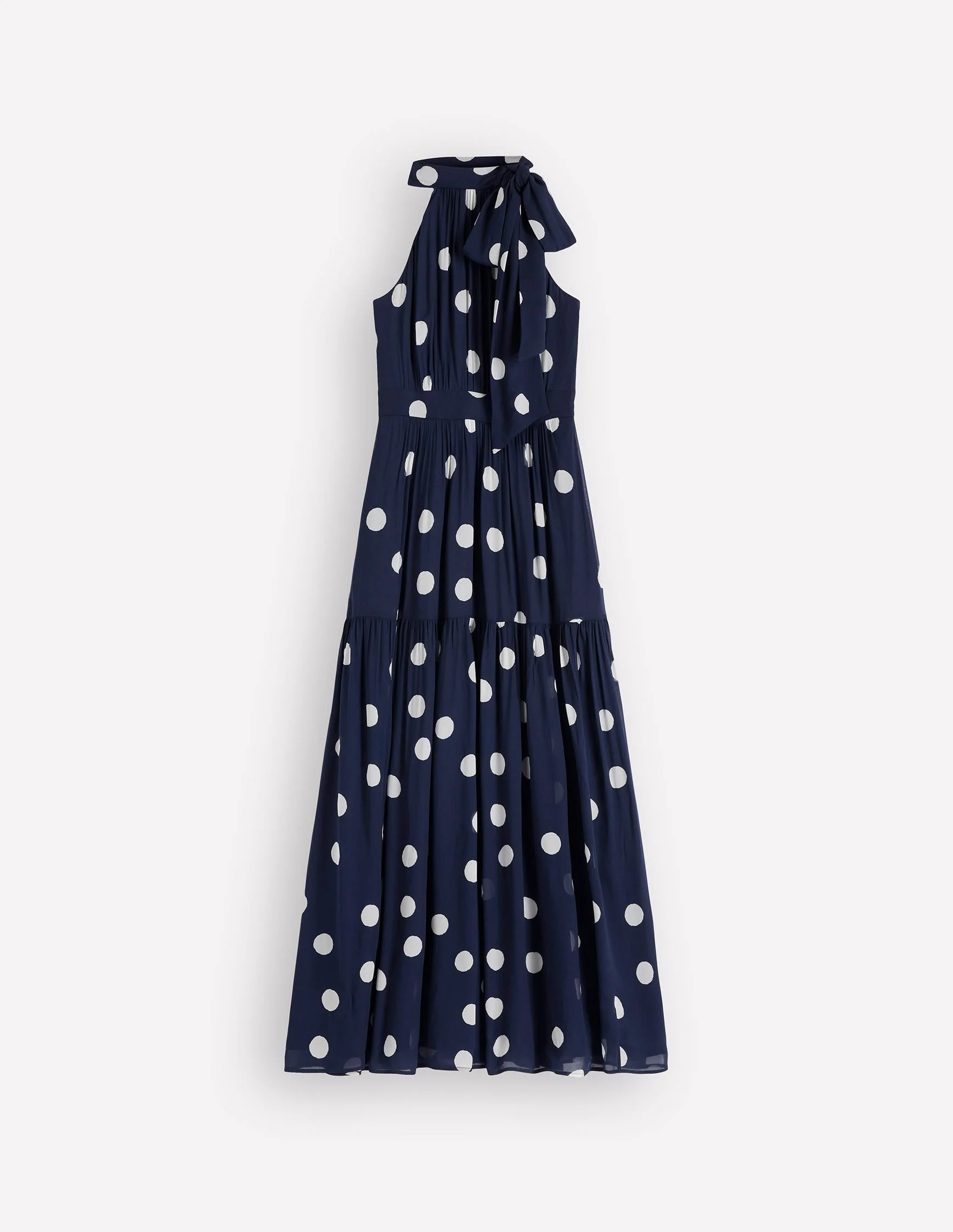Roisin Tie Neck Maxi Dress-Navy Painted Dot Spaced - 1