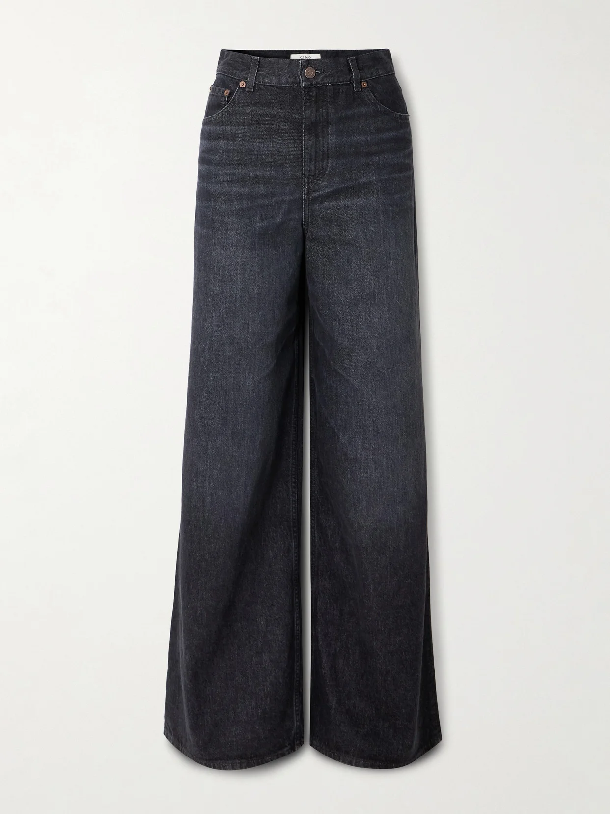 Leather-trimmed High-rise Wide-leg Jeans - 1