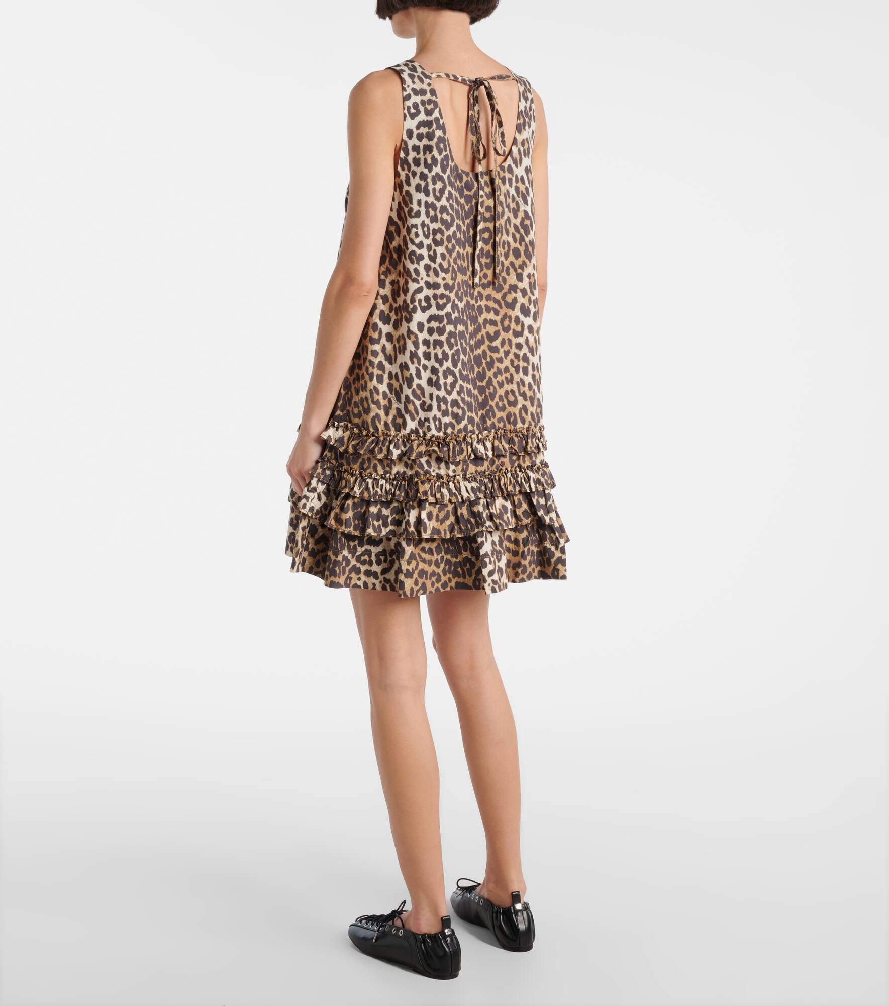 Leopard-print ruffled cotton poplin minidress - 3