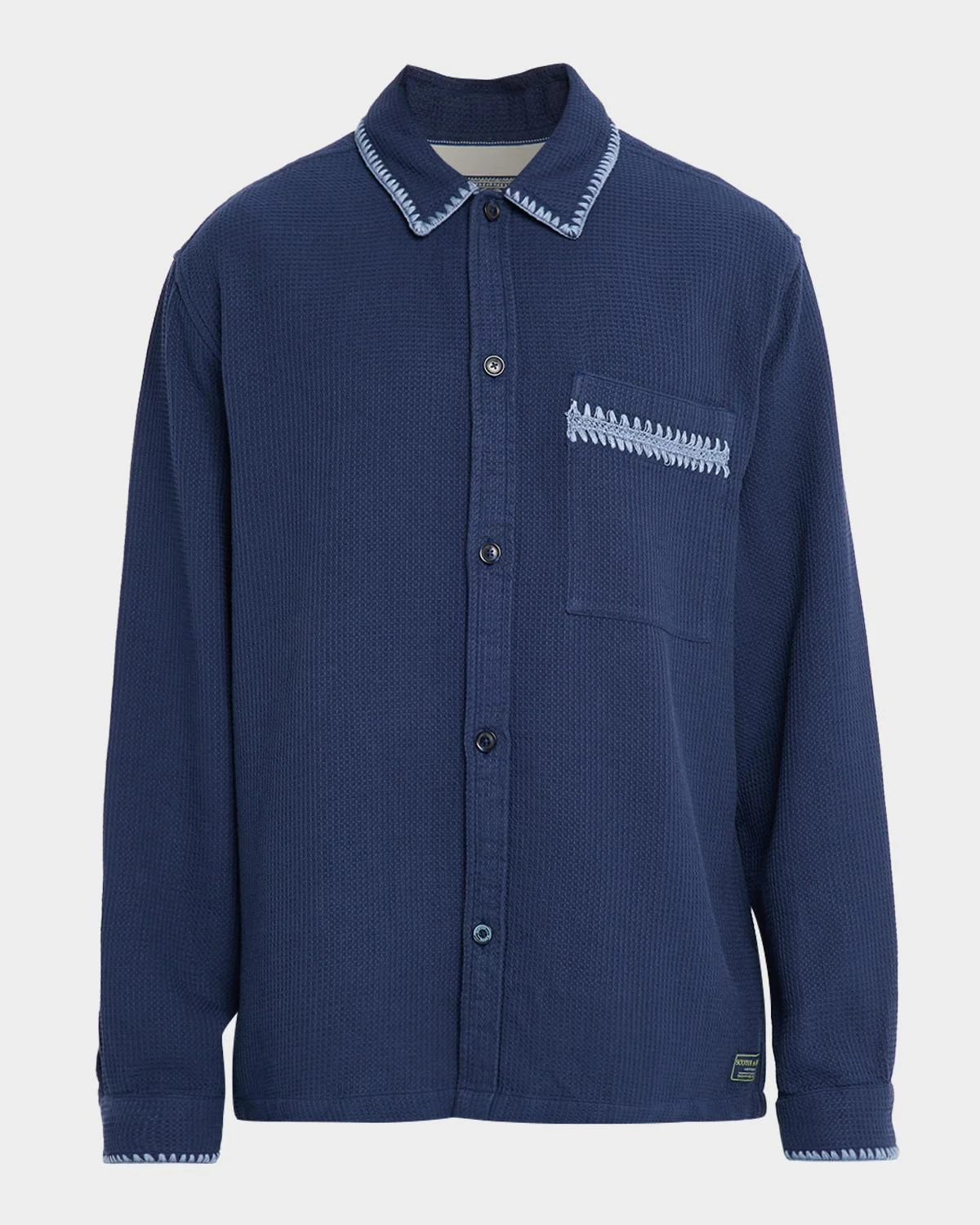 Men's Embroidered Trim Waffle-Knit Button-Down Shirt - 1
