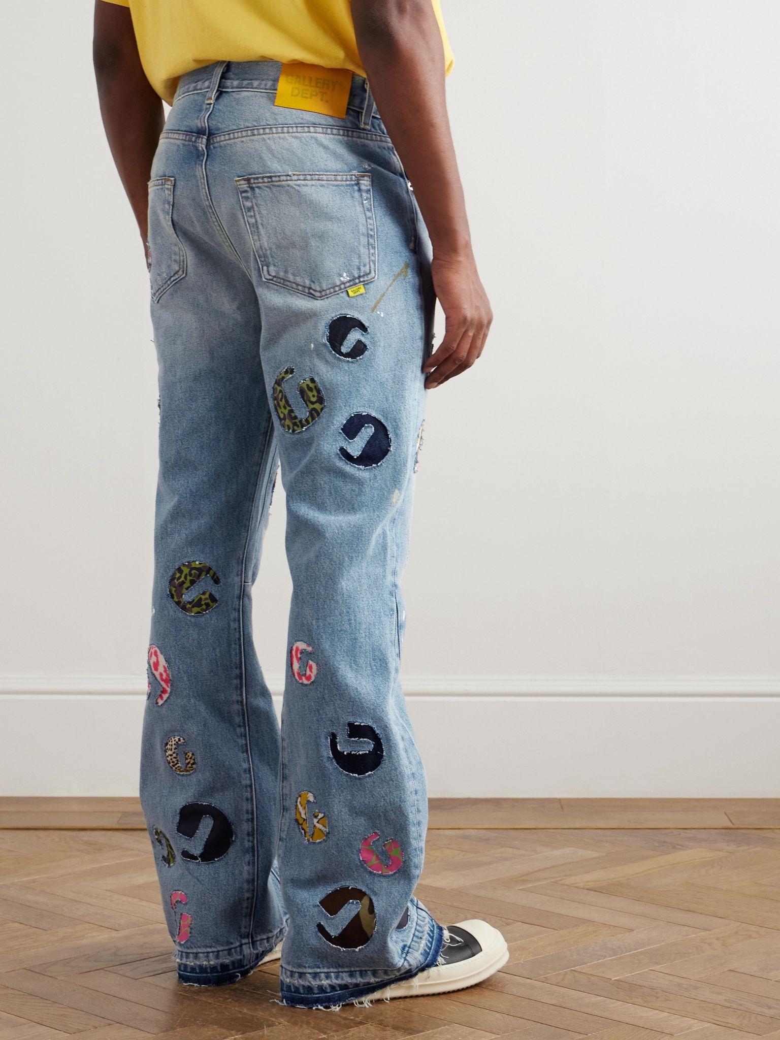 G-Time Flared Distressed Logo-Appliquéd Jeans Blue - 4