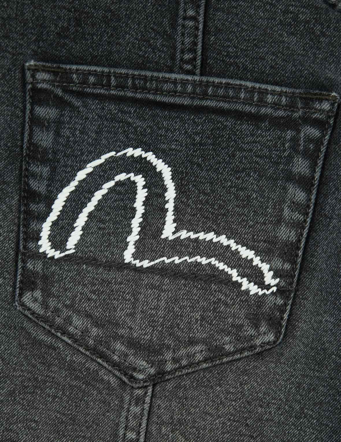 SEAGULL EMBROIDERY WASHED FASHION FIT DENIM SKORT - 7