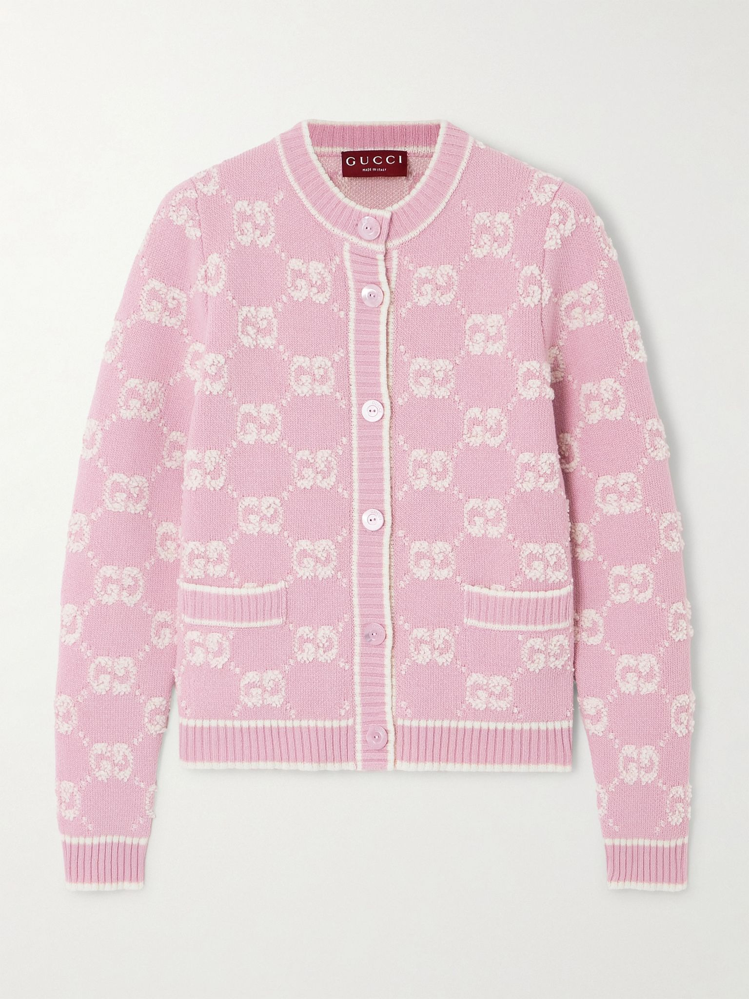 Wool bouclé-jacquard cardigan Pink - 1