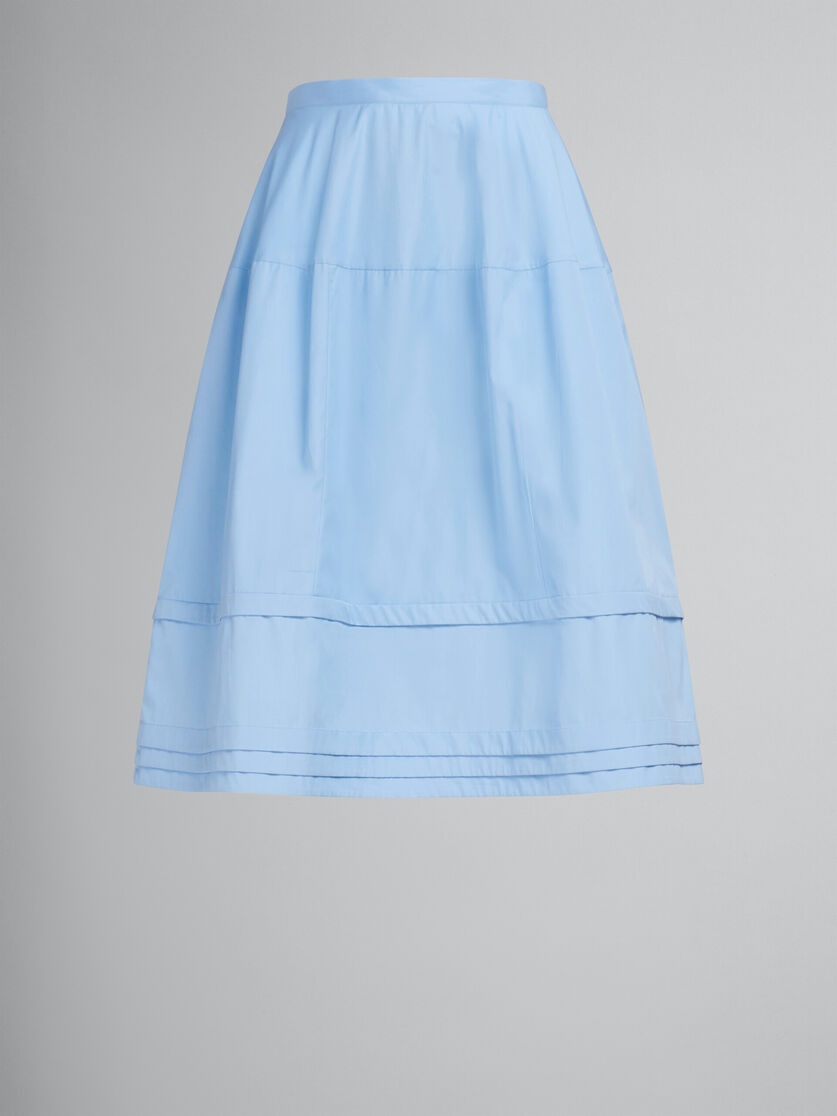 LIGHT BLUE POPLIN FLARED MIDI SKIRT - 1