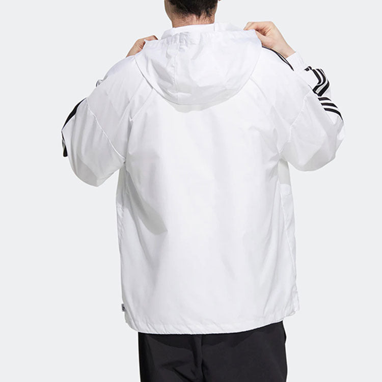 Men's adidas neo Stripe Logo Zipper Hooded Jacket White HN8788 - 3