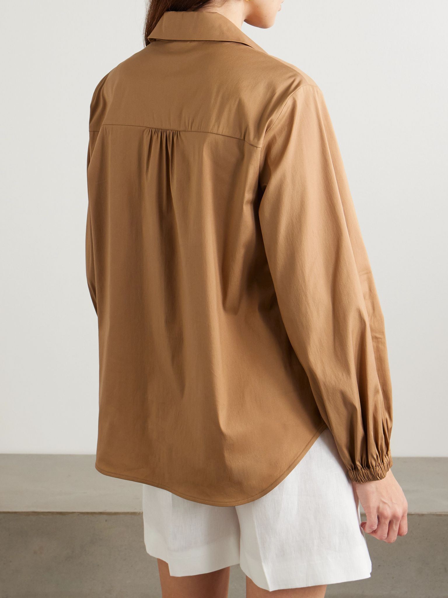 Panda cotton-blend sateen shirt Brown - 4