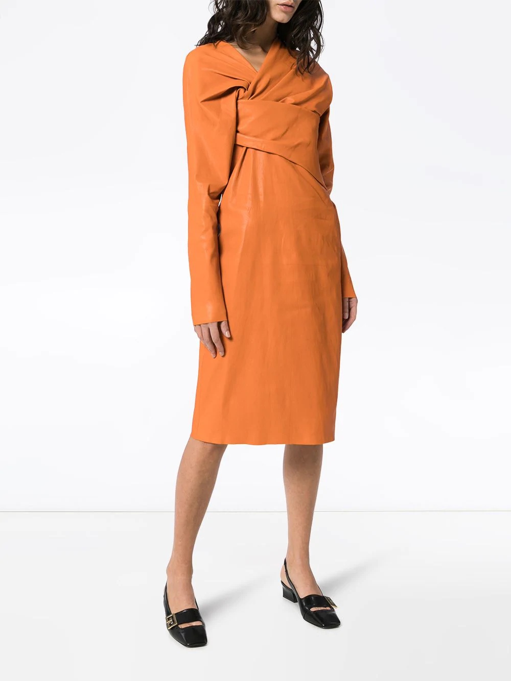 wrap-over front midi dress - 3