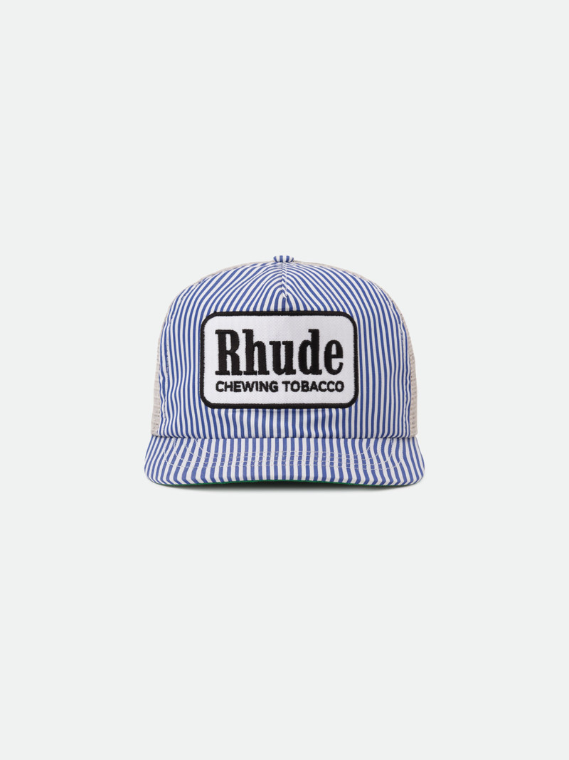 BLUE STRIPED TOBACCO TRUCKER HAT 1