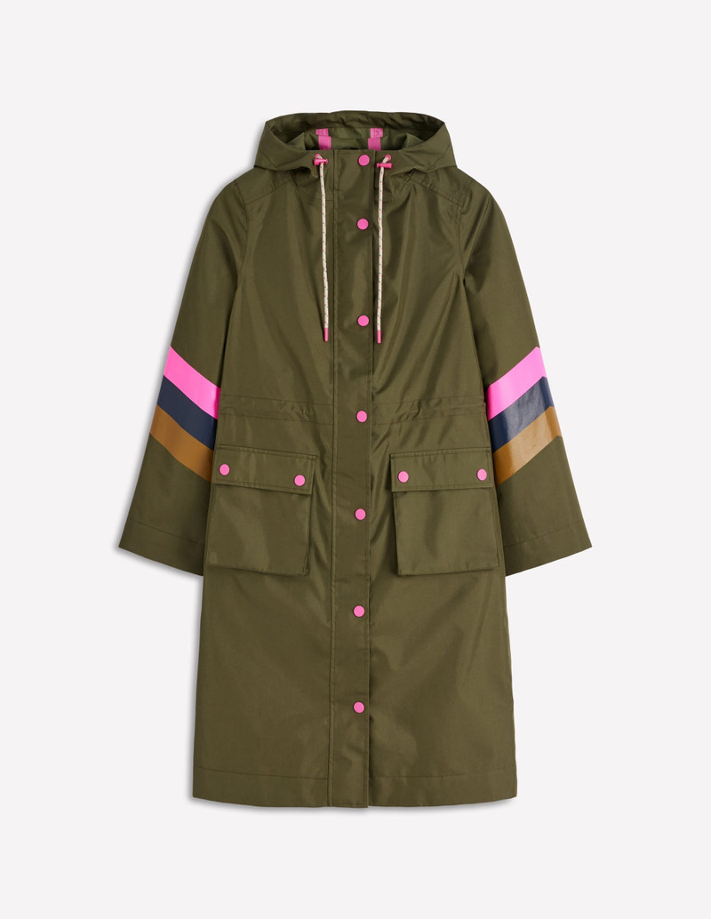 Striped Longline Rain Mac-Woodland Green Stripe 1