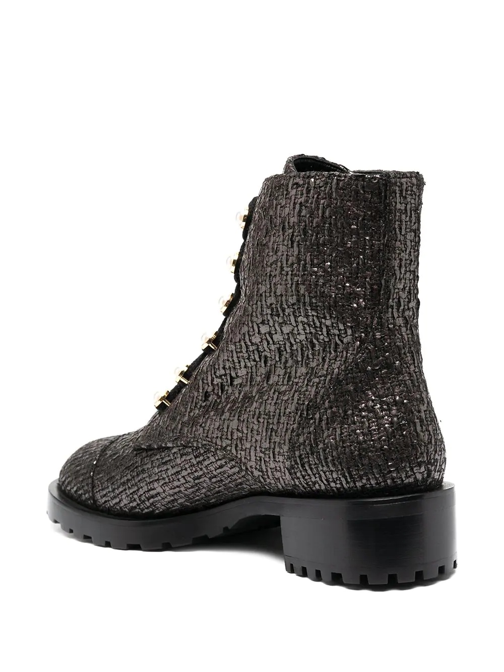 pearl-embellished textured combat boots - 3