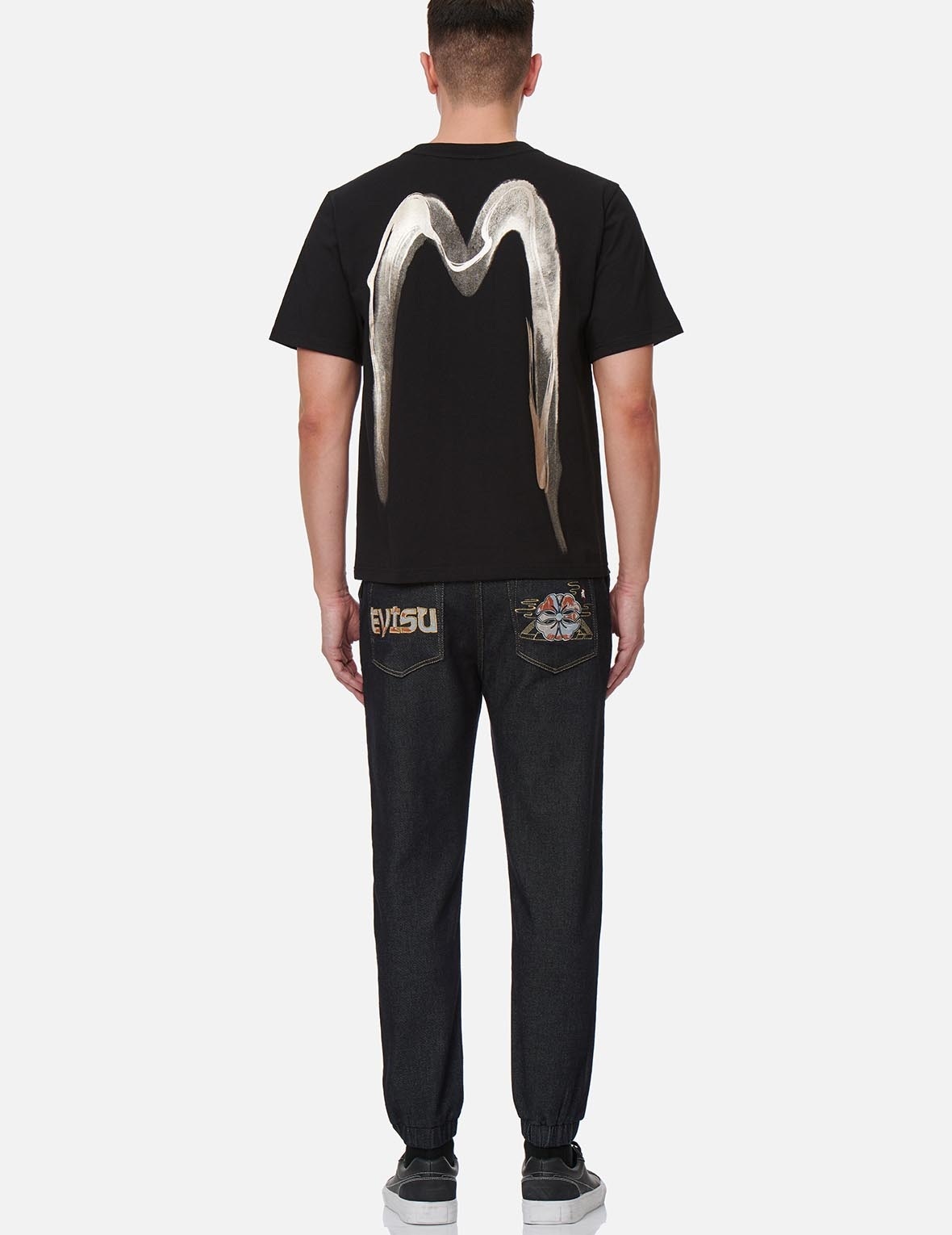 KAMON AND LOGO APPLIQUÉ DENIM JOGGER PANTS - 5