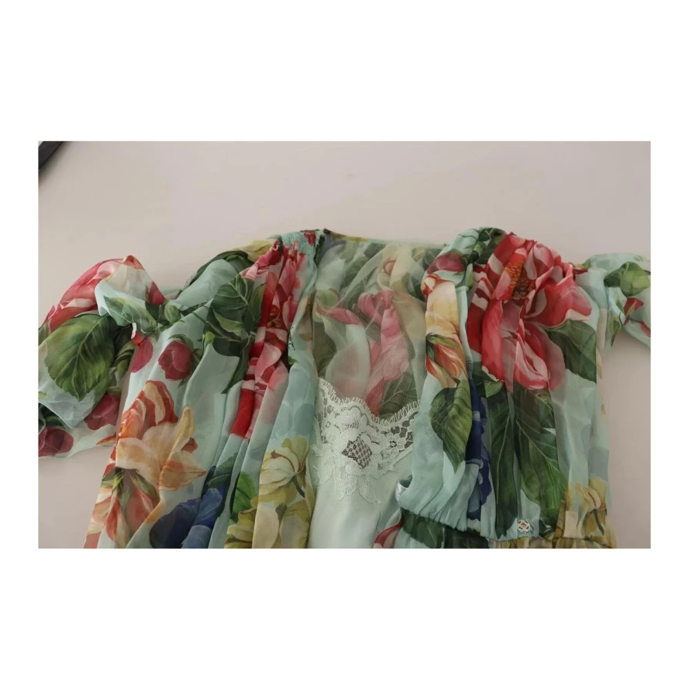 FLORAL PRINT SILK DRESS - BLUE - 5