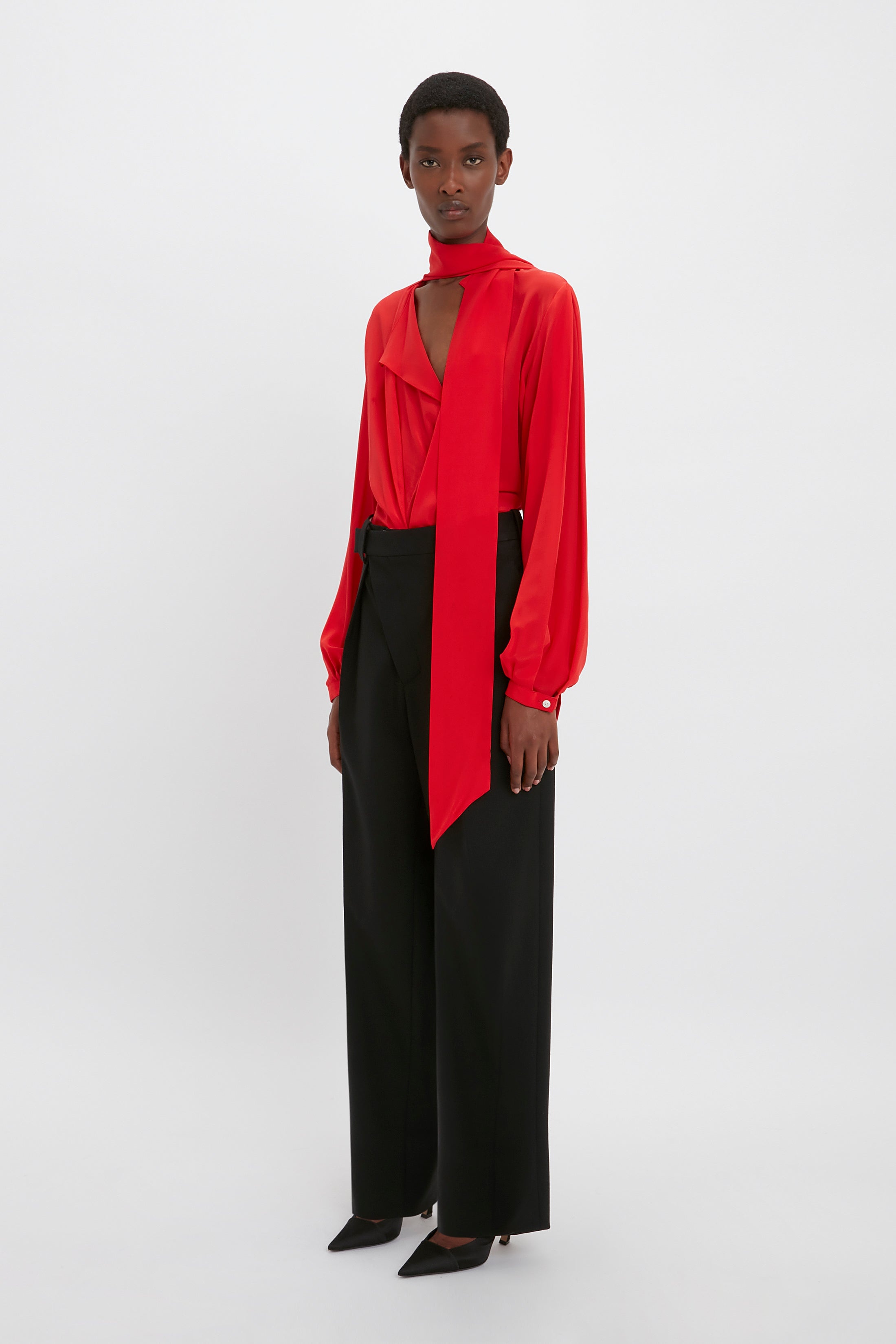 Scarf Neck Blouse In Bright Red - 3