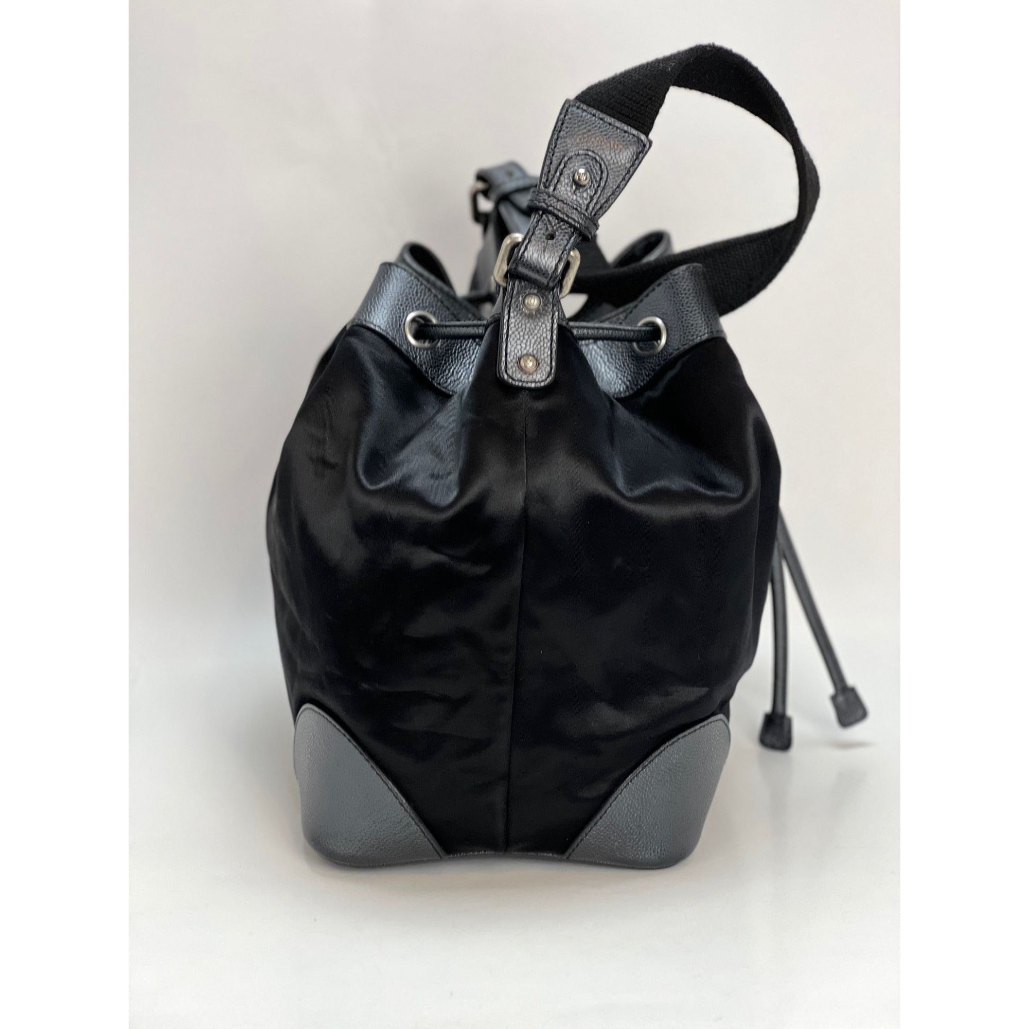CHANEL Satin CC Large Black Bucket Shouler Bag - 17
