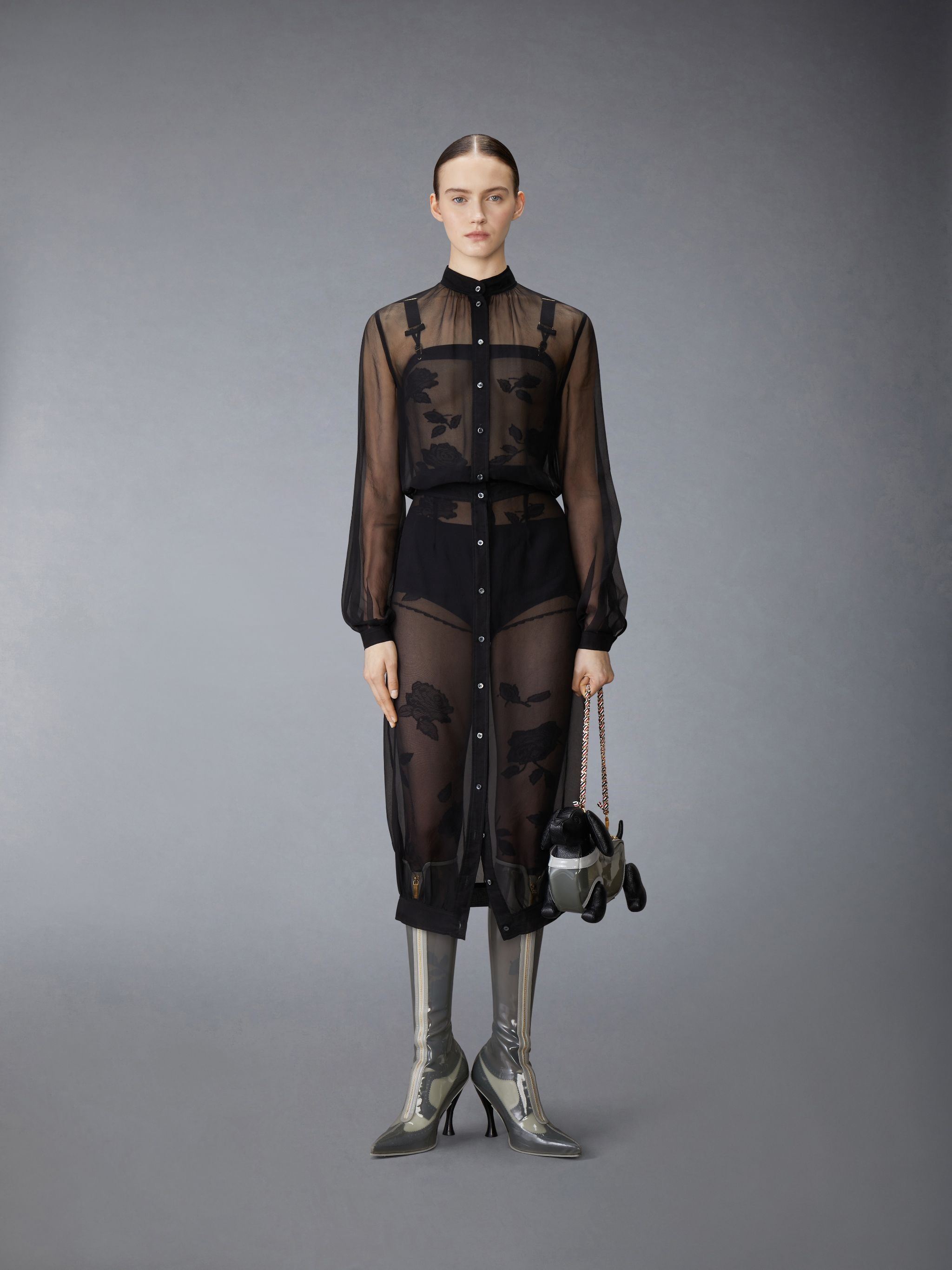 Chiffon Button Placket Hobble Dress - 4