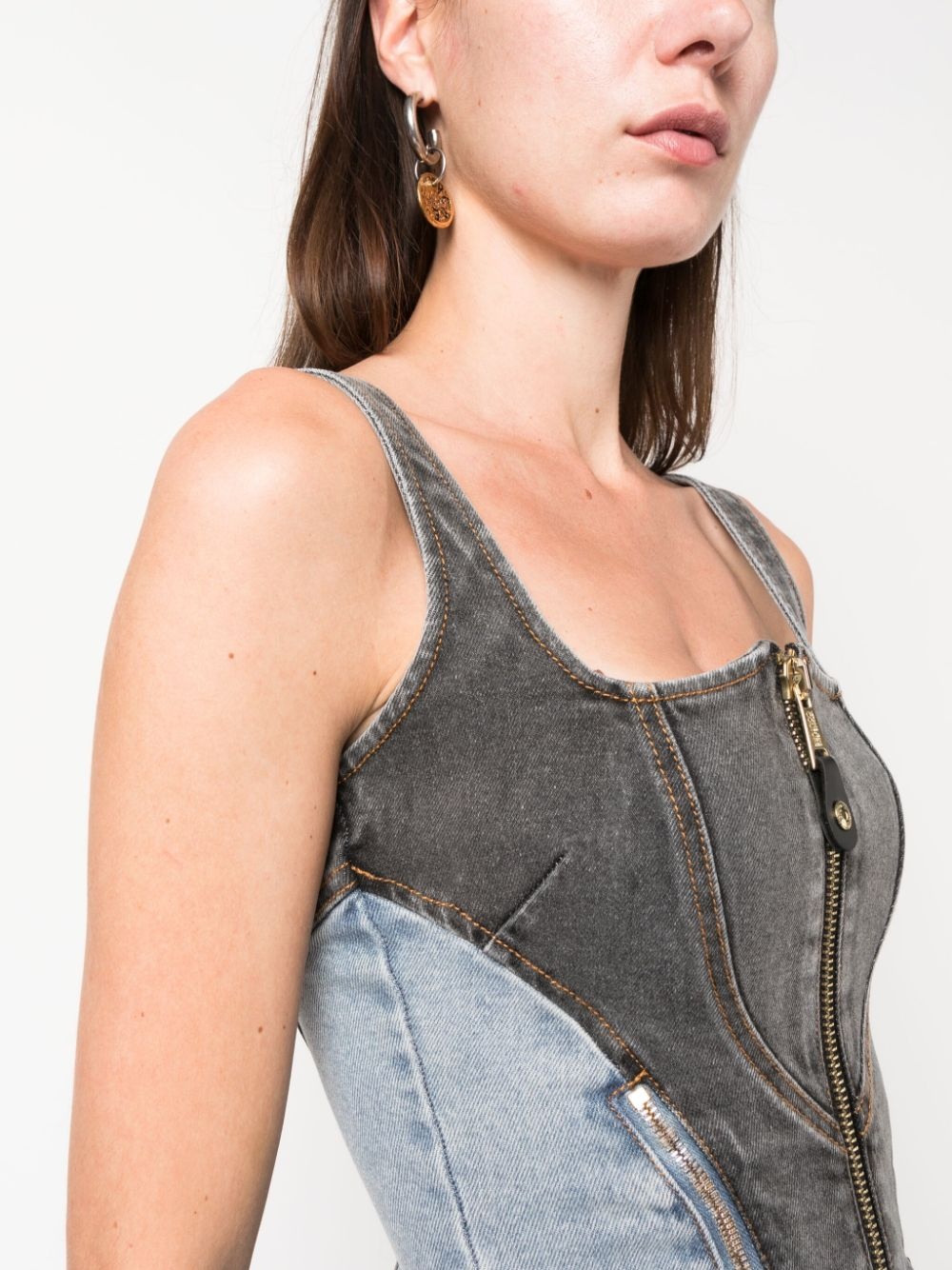 panelled-design denim tank top - 5