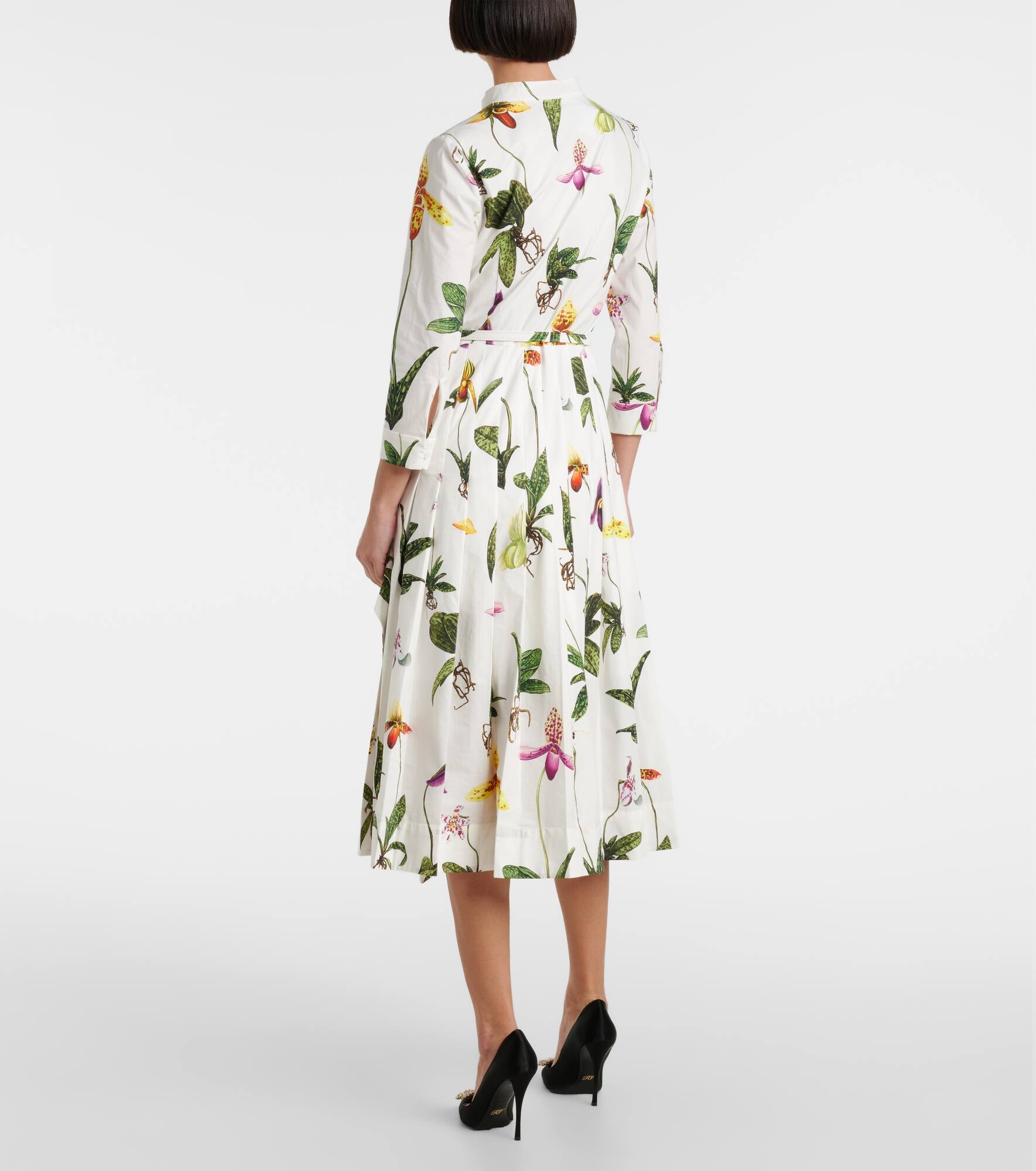 Floral pleated cotton-blend poplin midi dress - 3