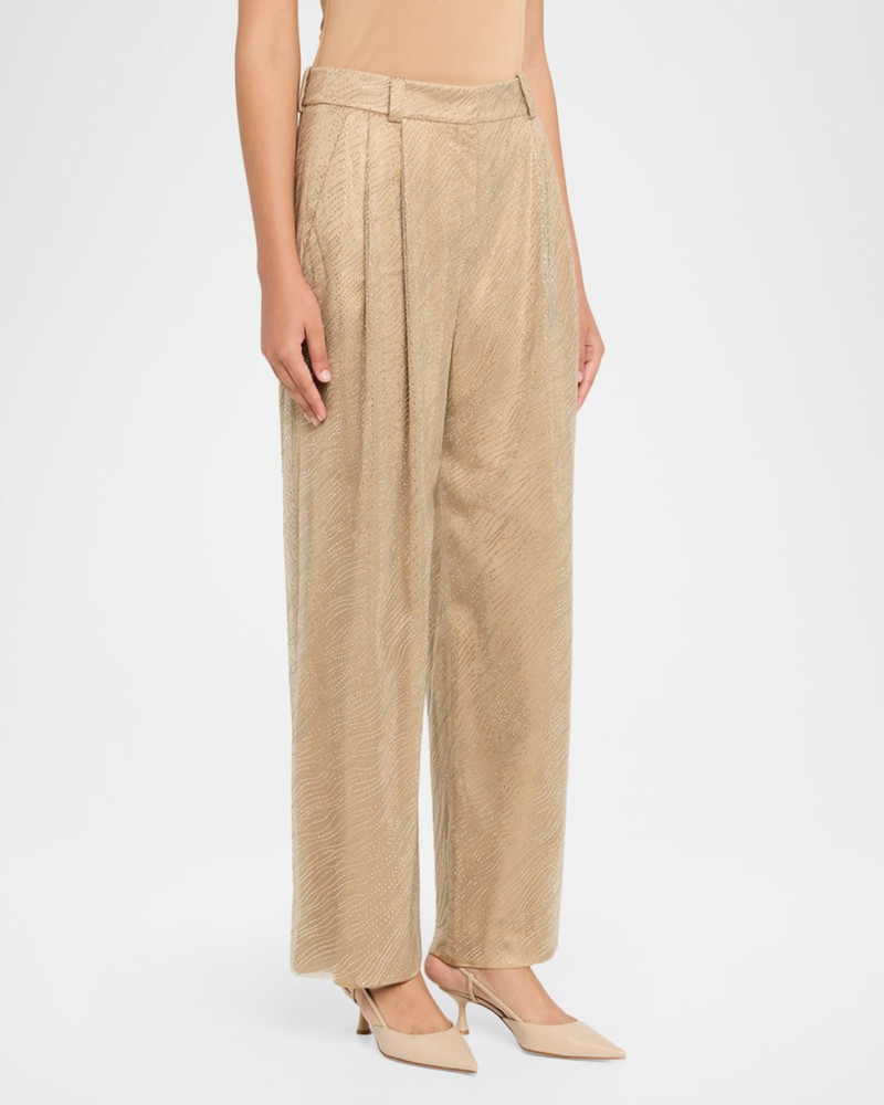 Embellished Pleated Straight-Leg Pants 4