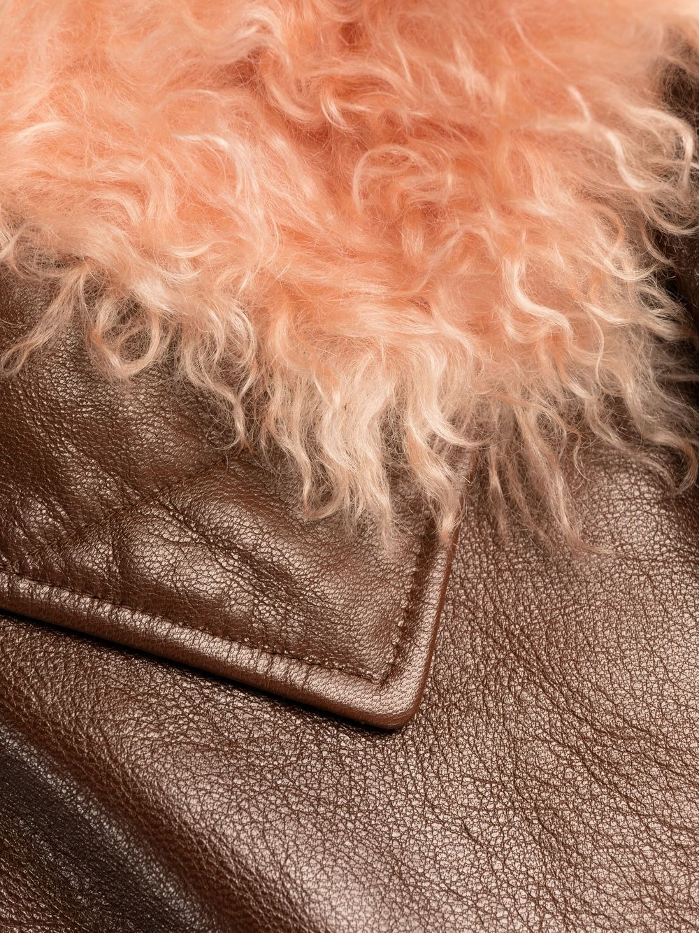shearling-trim zip-up leather jacket - 8